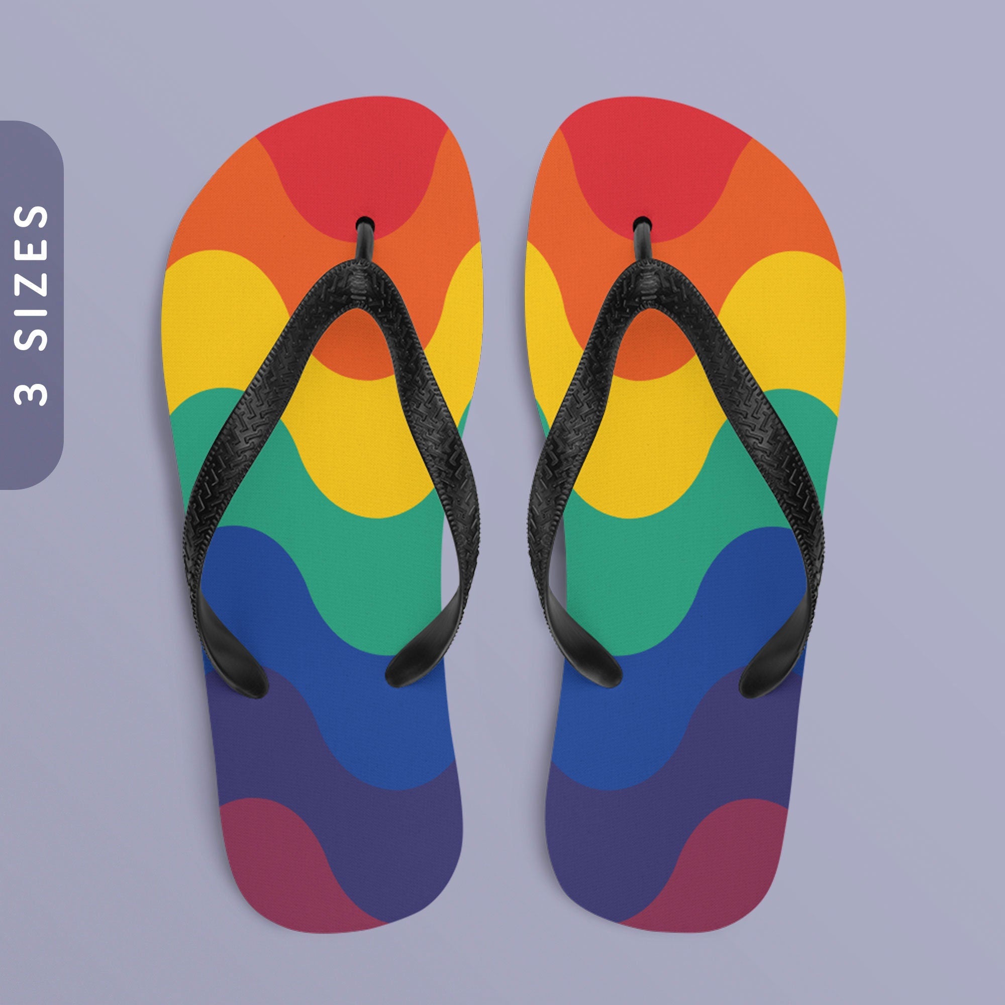 Subtle LGBTQ Rainbow Pride Waves Flip Flops All Over Print Beach Sandals Gay Pride Flag Color Flip Flops LGBT Flip Flops Graphic Tee – Warm & Stylish · Trending Graphic Apparel