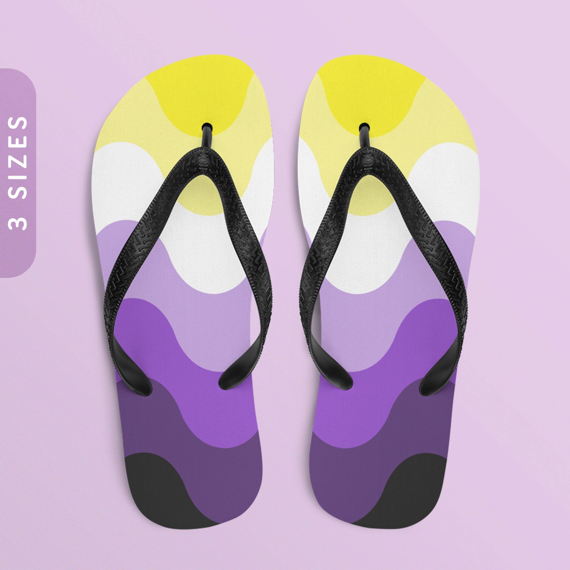 Subtle Nonbinary Pride Waves Flip Flops All Over Print Beach Sandals Nonbinary Pride Flag Color Flip Flops Enby Pride Flip Flops Graphic Tee – Bold Style · Must-Have Style