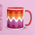 Subtle Lesbian Pride Waves Coffee Mug 11oz 15oz White Ceramic Mug with Accent Color LGBTQ Lesbian Pride Mug Rainbow Lesbian Flag Mug Graphic Tee – Bold Style · Must-Have Style
