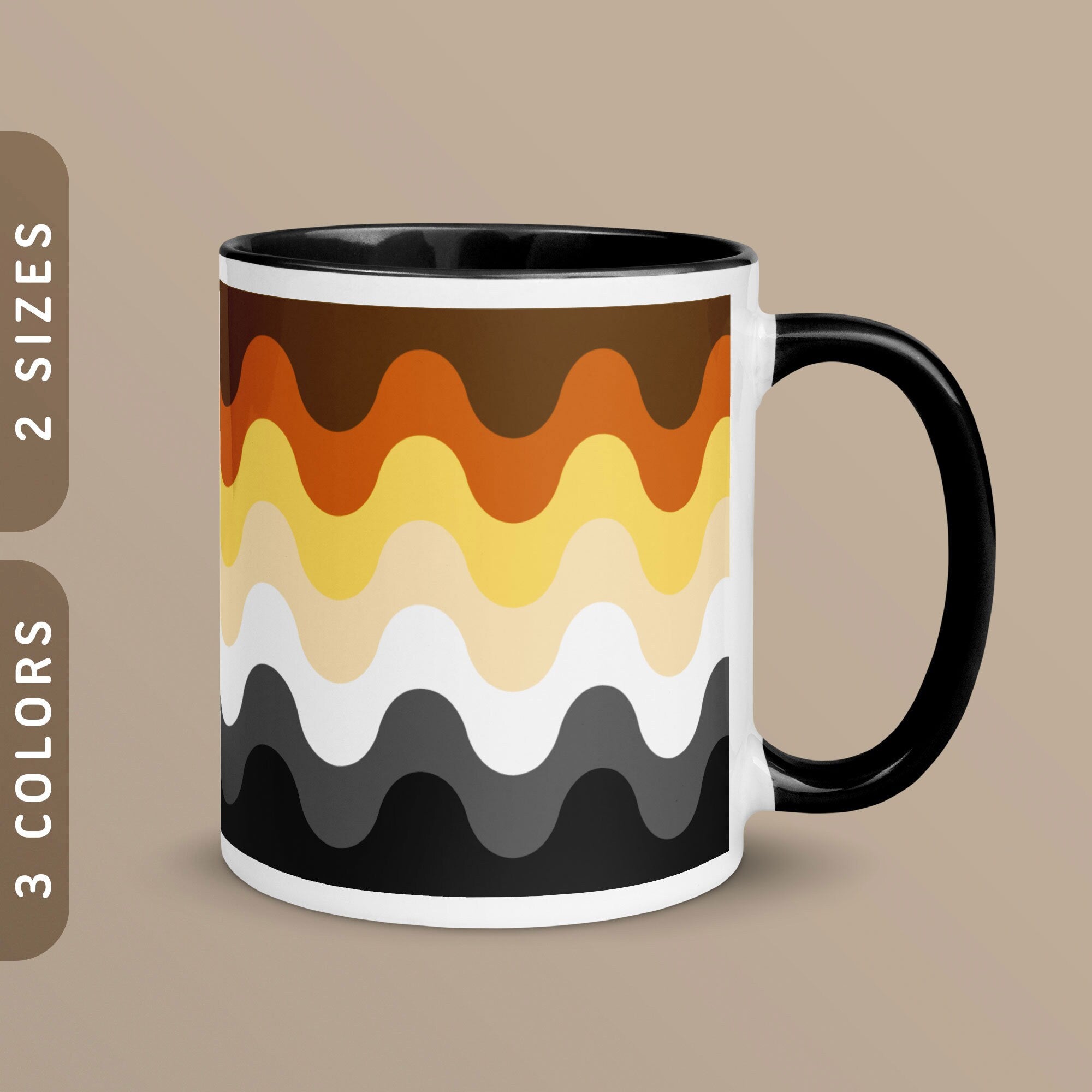 Subtle Bear Pride Waves Coffee Mug 11oz 15oz White Ceramic Mug with Accent Color LGBTQ Gay Bear Pride Mug Bear Brotherhood Flag Mug Graphic Tee – Warm & Stylish · High-Quality Print