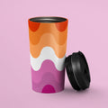 Subtle Lesbian Pride Waves Travel Mug Stainless Steel Lesbian Tumbler Lesbian Pride Flag To Go Cup Insulated LGBTQ Thermos Graphic Tee – Easygoing Wear · High-Quality Print