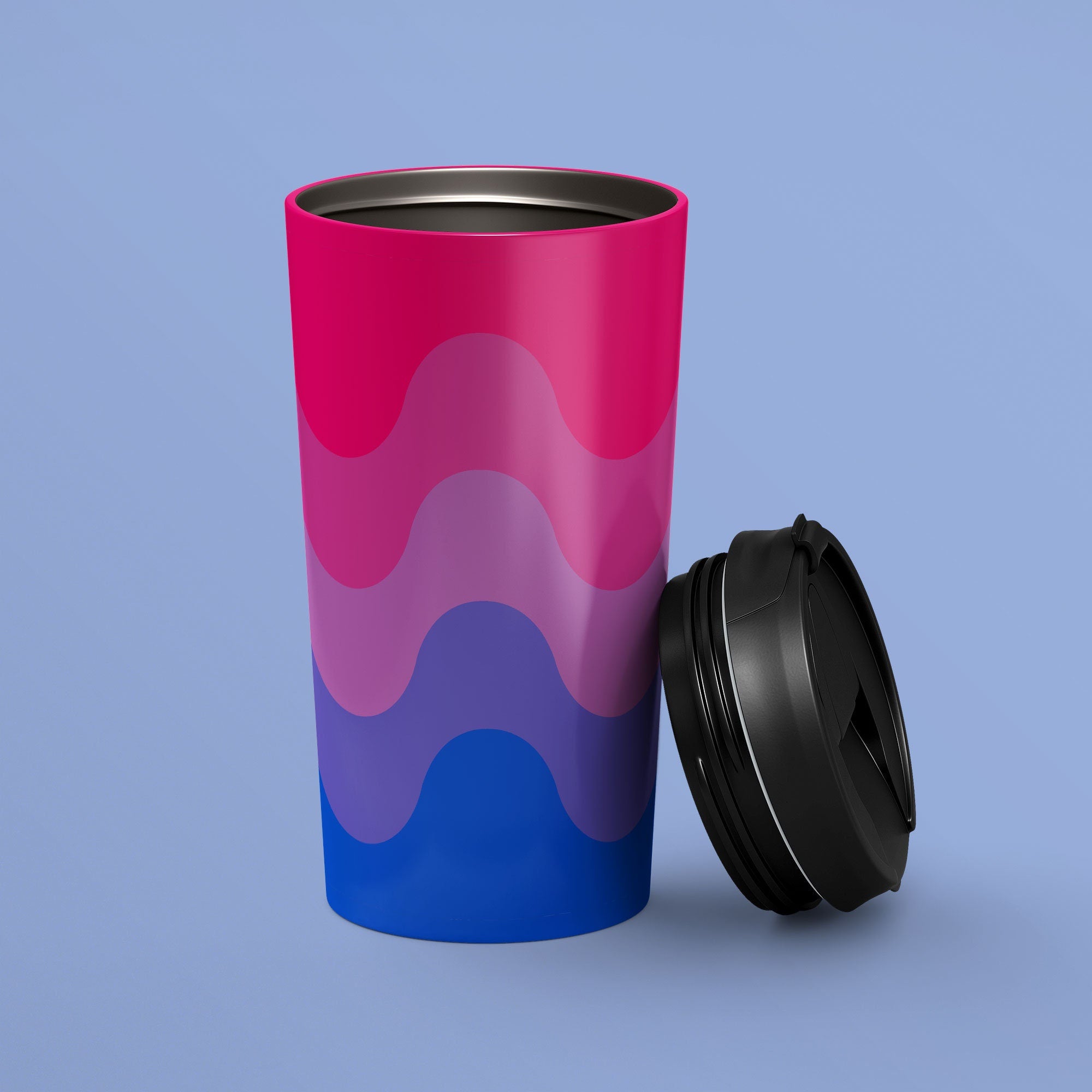 Subtle Bisexual Pride Waves Travel Mug Stainless Steel Bisexual Tumbler Bi Pride Flag To Go Cup Insulated LGBTQ Thermos Graphic Tee – Warm & Stylish · Must-Have Style