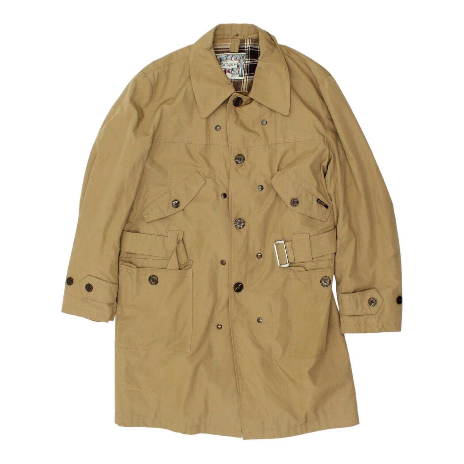 Another Basket Mens Beige Belted Overcoat Vintage Warm Check Lined Trench Coat Graphic Tee – Fan Favorite · High-Quality Print