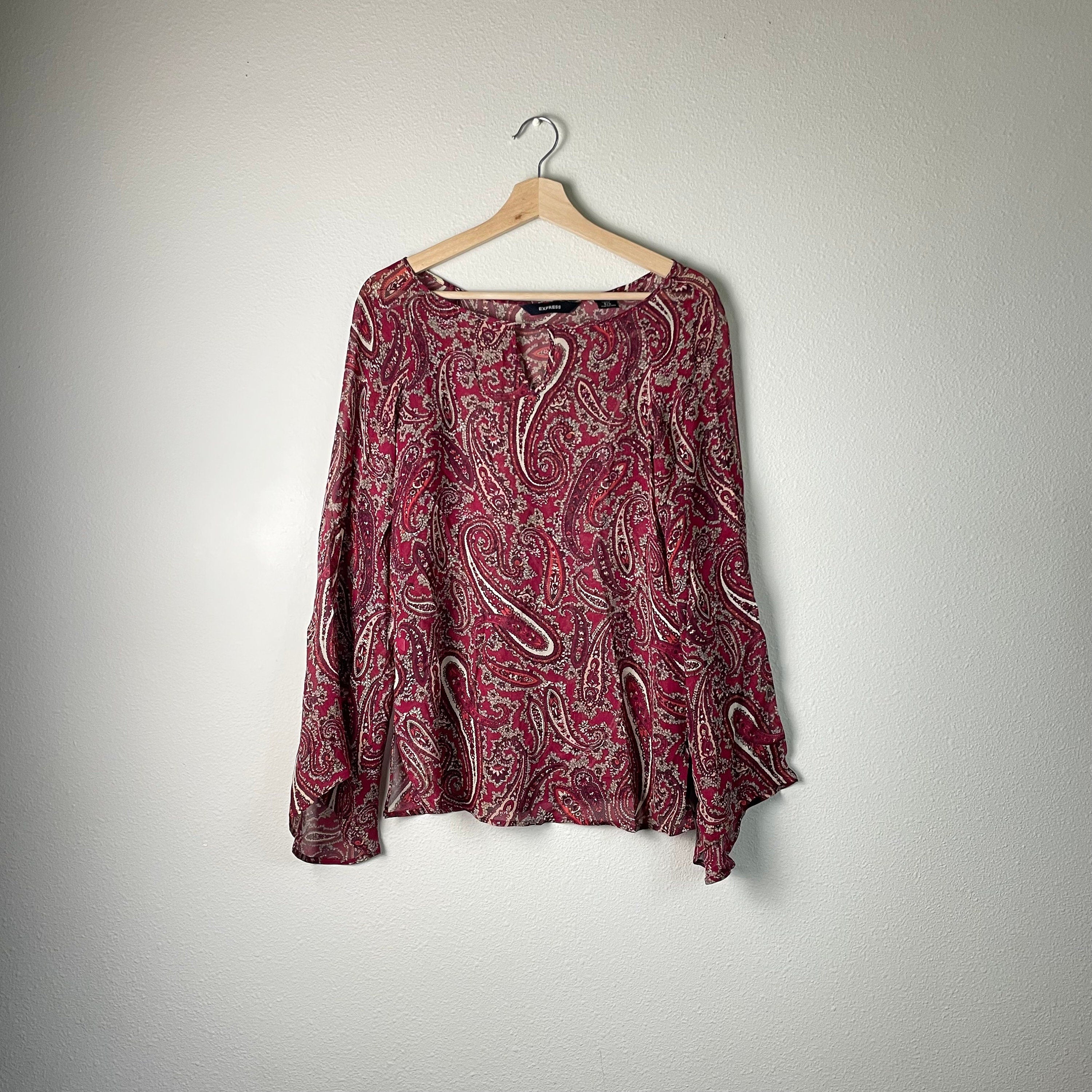 Y2K Burgundy Bell Sleeve Silk Sheer Paisley Top Size m Graphic Tee – Feel-Good Design · Trending Graphic Apparel