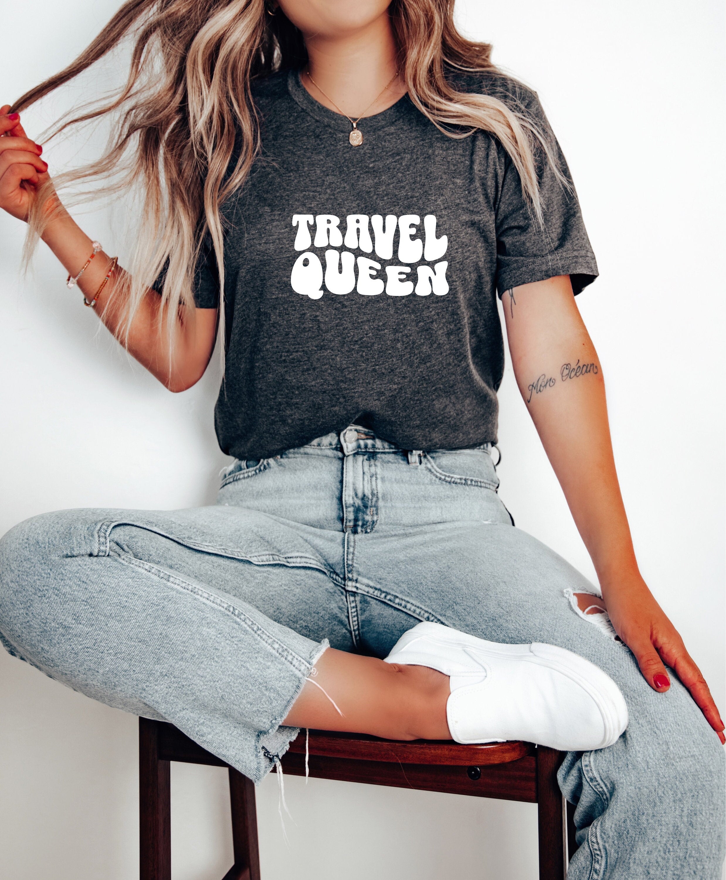 Travel Queen Shirt Travel Style Women39s Top Gift For Travel Queen Travel Themed Apparel Inspirational Travel Shirt World Explorer Shirt Graphic Tee – Aesthetic Look · High-Quality Print