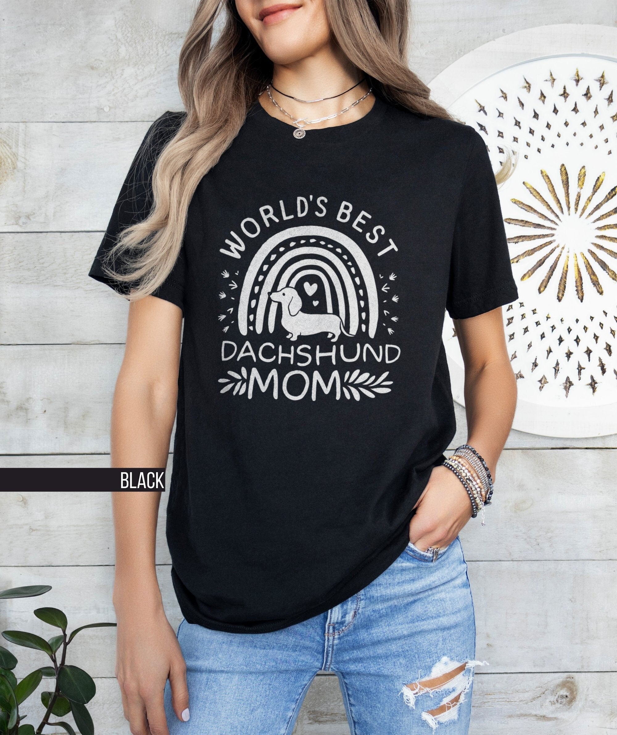 Worlds Best Dachshund Mom T Shirt Cute Dog Lover Tee Boho Style Doxie Shirt Gift Dog Mama Rainbow Wiener Dog Apparel Graphic Tee – Everyday Comfort · Top Pick For Any Outfit
