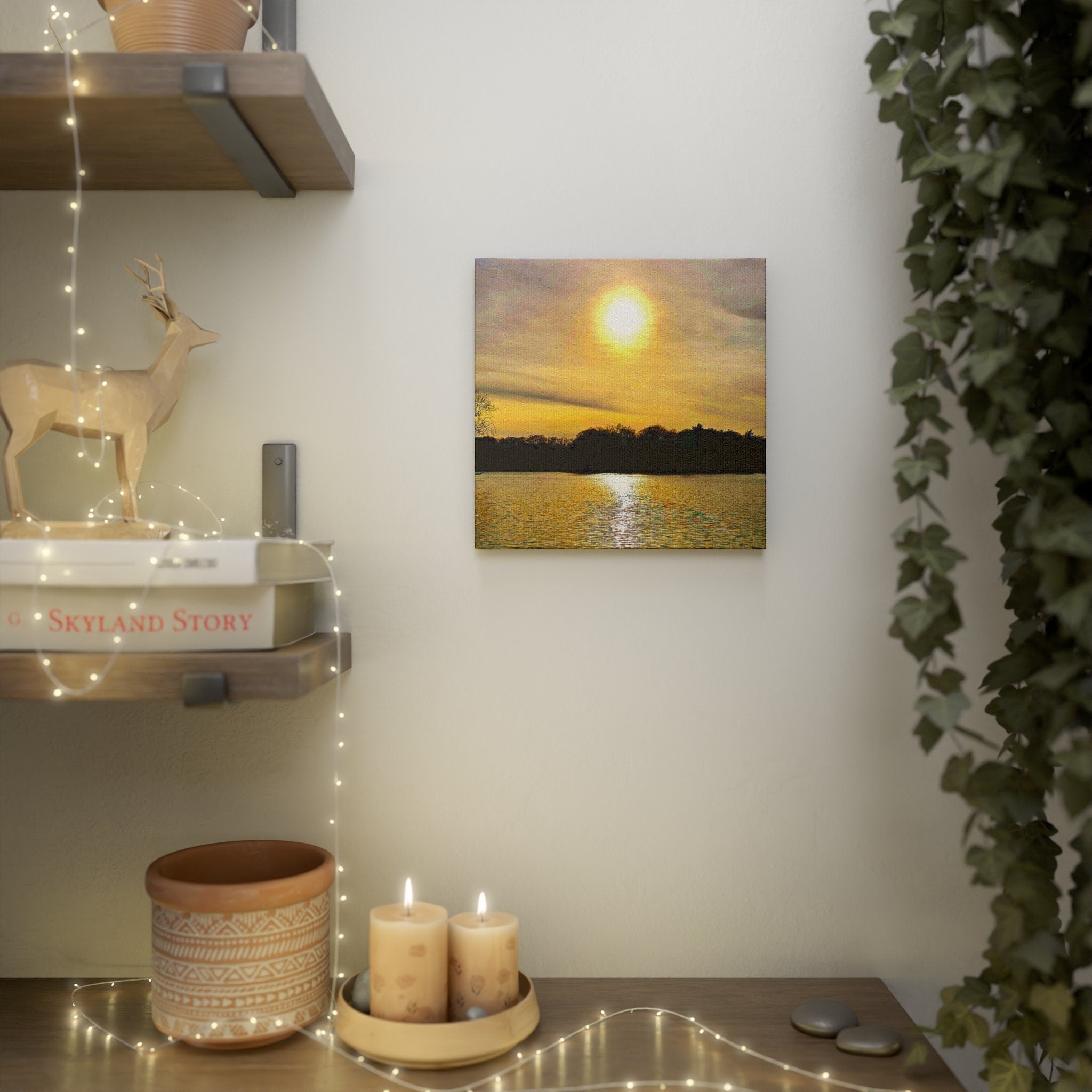 Lake Sunset Canvas Photo Home Bath Kitchen Decor Cabin Art Wildlife Nature Picture Rustic Canvas Photo Tile Gift For Nature Lover Graphic Tee – Fan Favorite · Perfect For Daily Wear