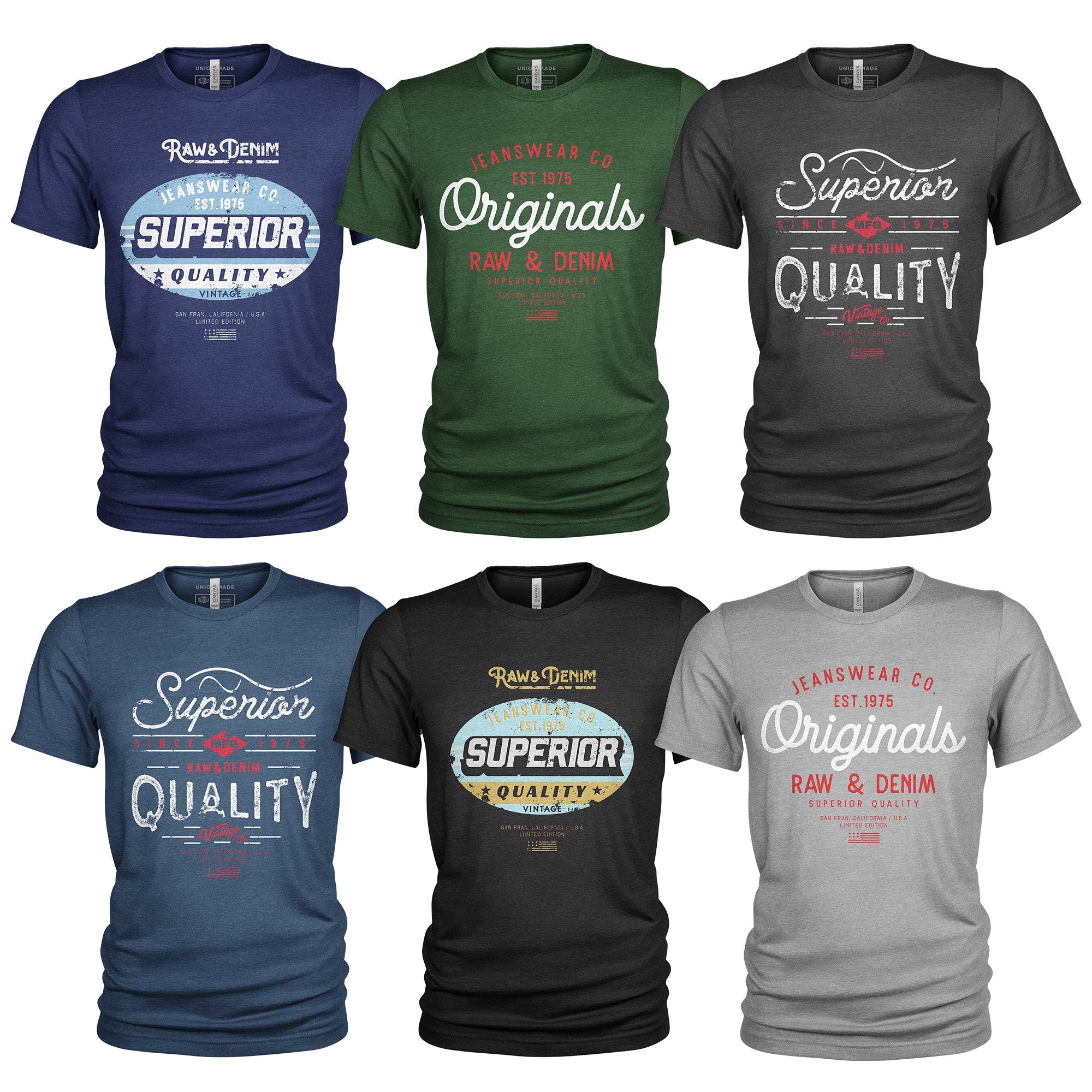 Raw Denim Men39s Casual Jeanswear 6 Pack Crew Neck T Shirts Graphic Tee – Bold Style · Perfect For Daily Wear