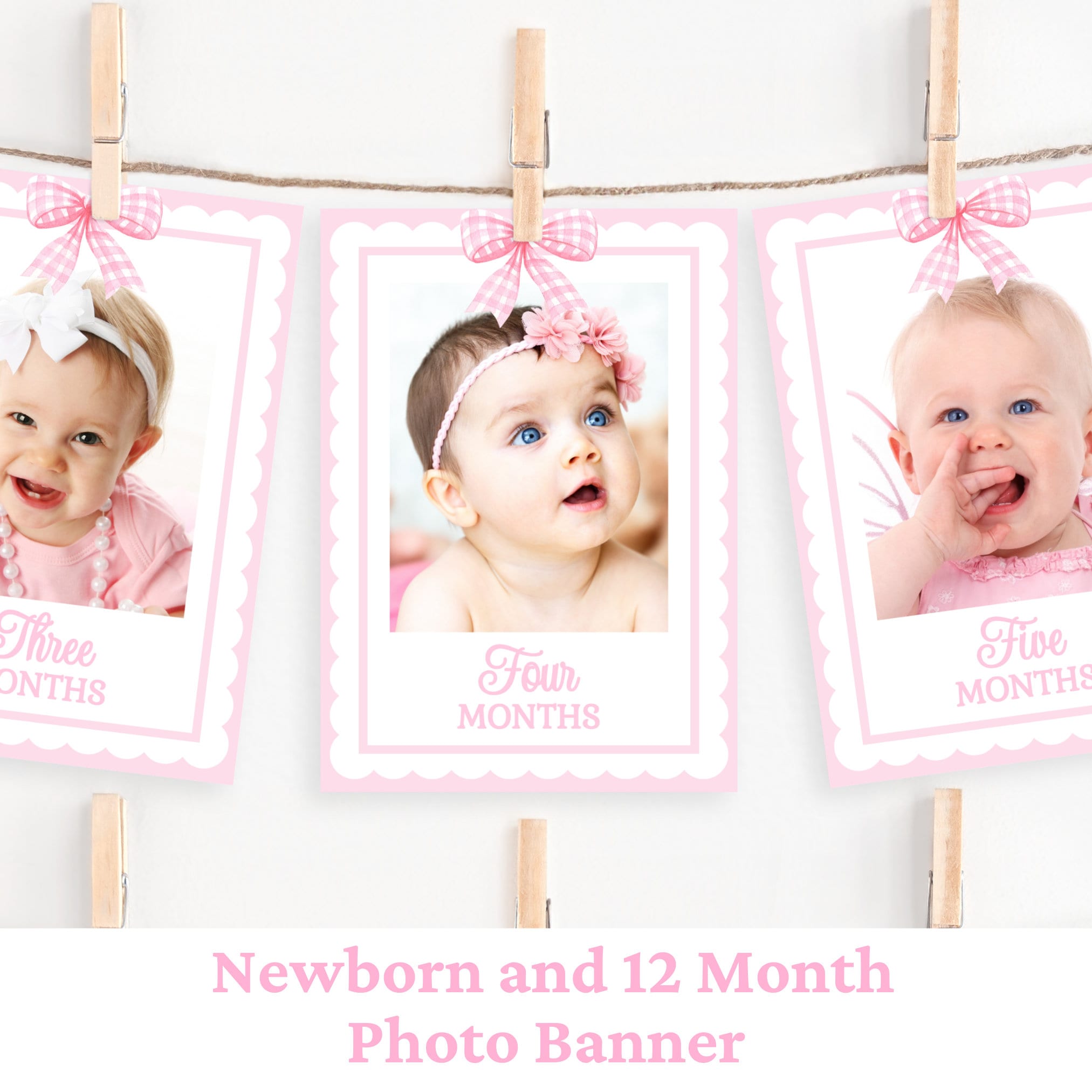 12 Month Photo Banner Download Monthly Photo Banner Girl 1st Birthday Pink Bow Birthday Party Decor Baby Photo Banner First Year Photo PINK1 Graphic Tee – Cozy Vibes · High-Quality Print