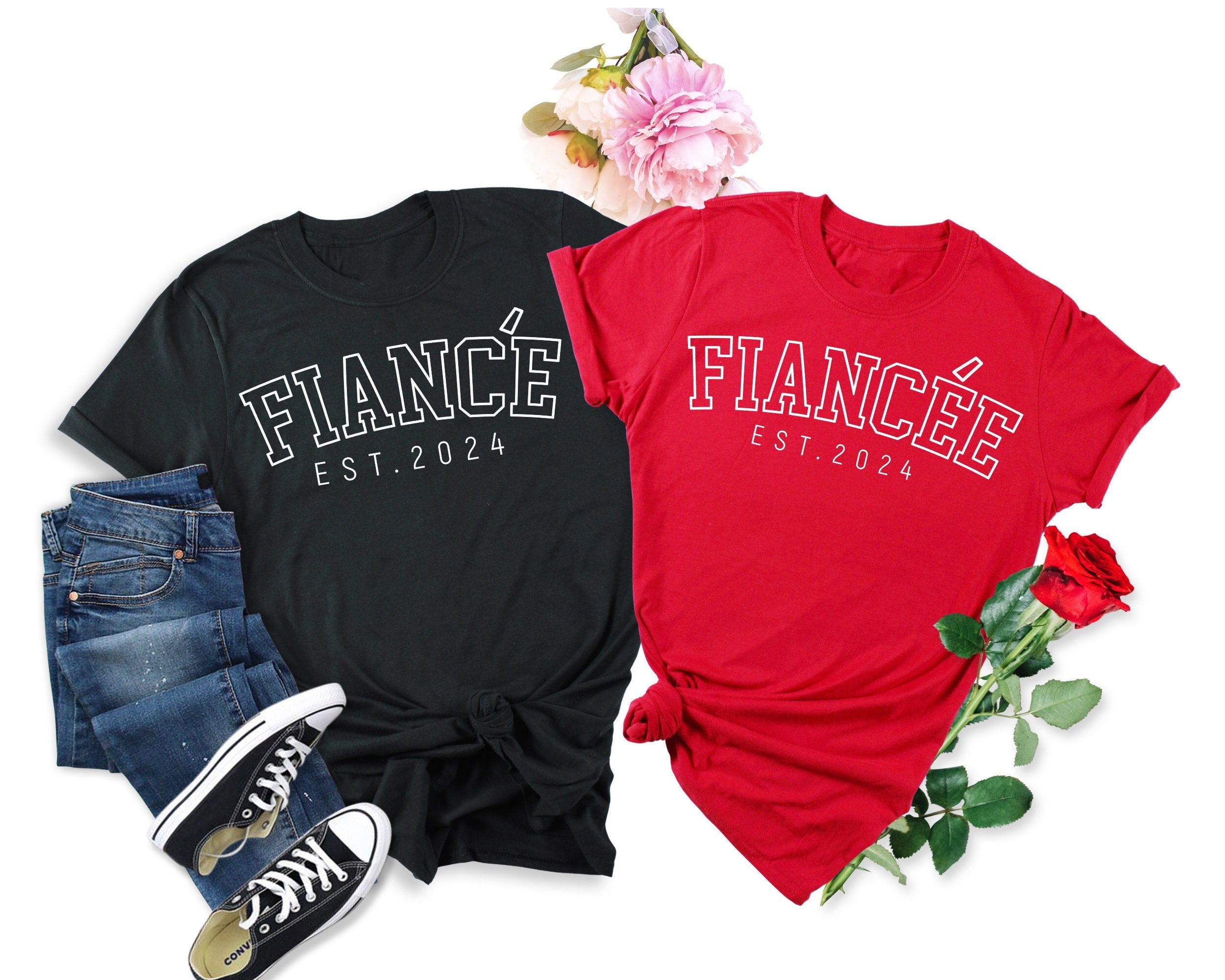 Custom Engagement Shirts Bride TShirt Fiance and Fiancee Est 2024 Engagement Gifts Fiance and Fiancee Est 2024 Engagement Couple Shirts Graphic Tee – Easygoing Wear · Top Pick For Any Outfit