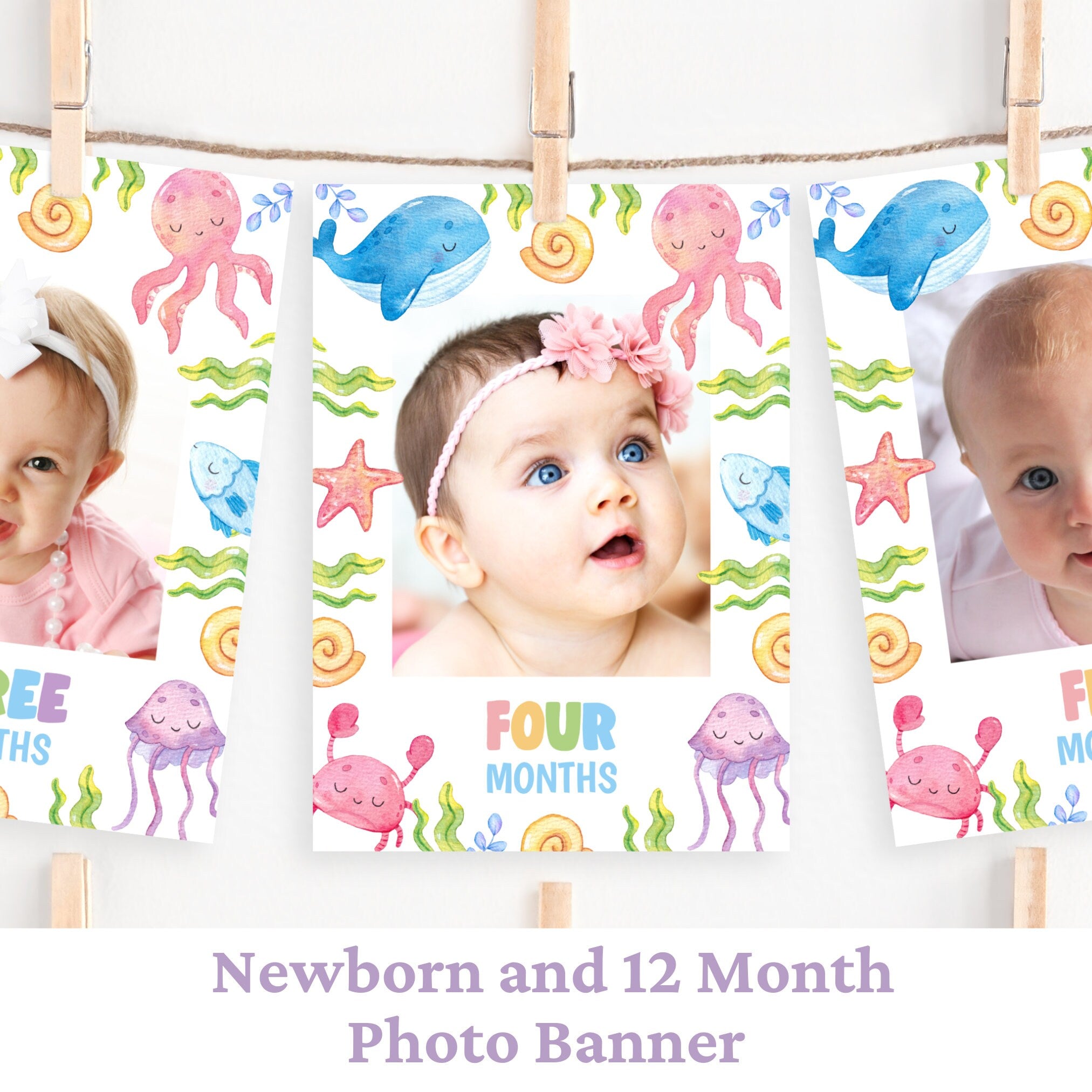 Oneder the Sea Photo Banner Under The Sea Party 12 Month Banner 1St Birthday Girl Monthly Photo Banner Sea Birthday Party Milestone UND1 Graphic Tee – Warm & Stylish · Trending Graphic Apparel