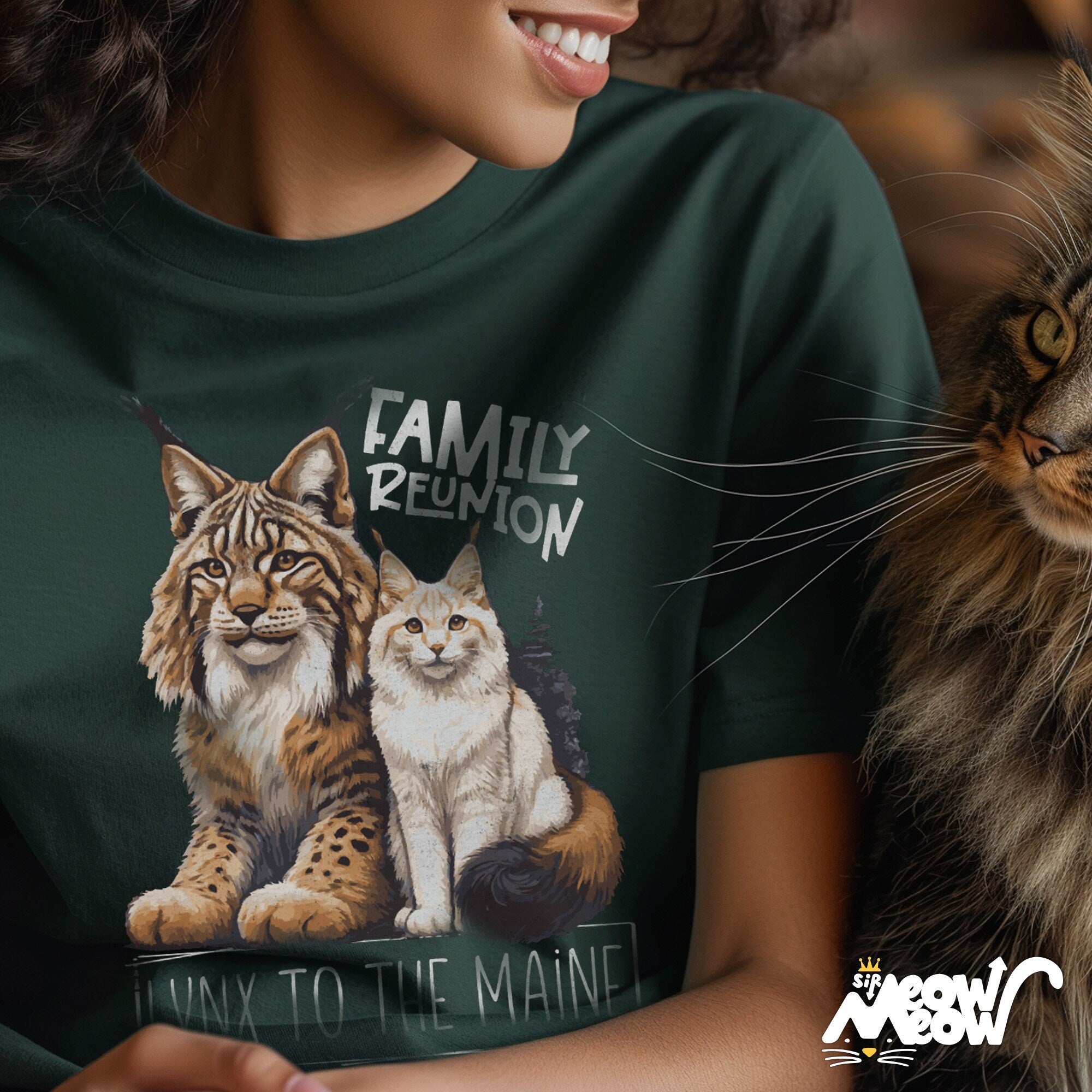 Funny Maine Coon Cat and Lynx Family Reunion Unisex T Shirt Lynx to the Maine Tee Graphic Tee – Warm & Stylish · Top Pick For Any Outfit