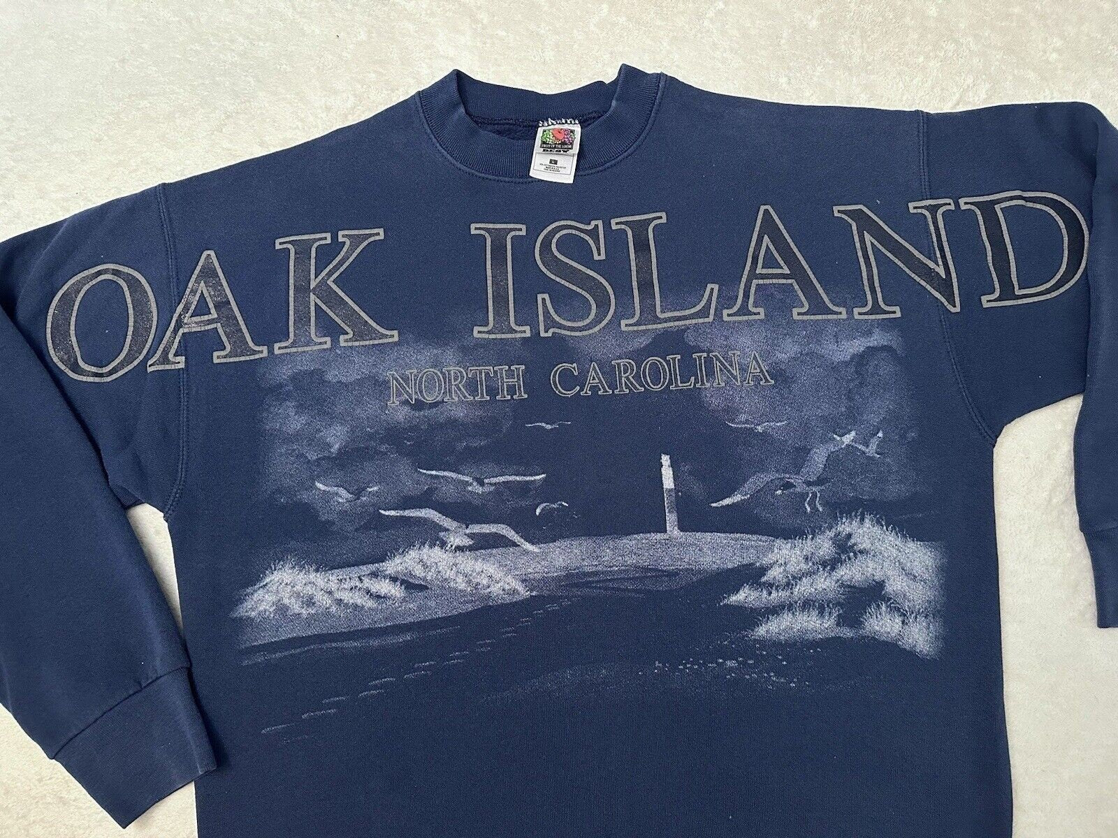 Vintage 1990s 90s Oak Island North Carolina Seagull All Over Print Sweatshirt L Sweatshirt – Warm & Stylish · Trending Graphic Apparel