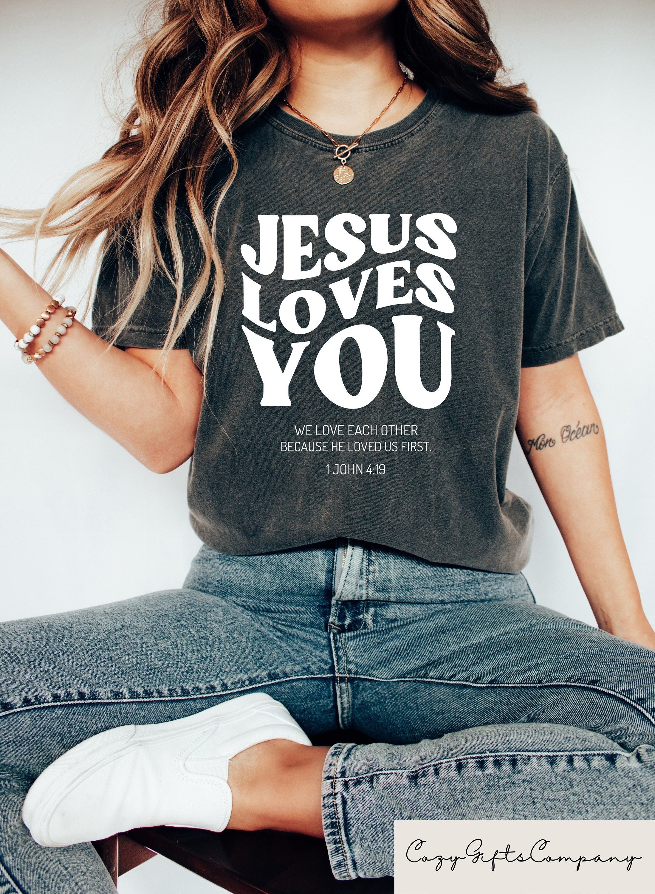 Jesus Loves You Shirt Christian T Shirt Bible Verse Shirt Church Sweatshirt Retro Christian Shirt Jesus Tee For Christian Apparel Sweatshirt – Premium Graphic · Great Gift For Fans