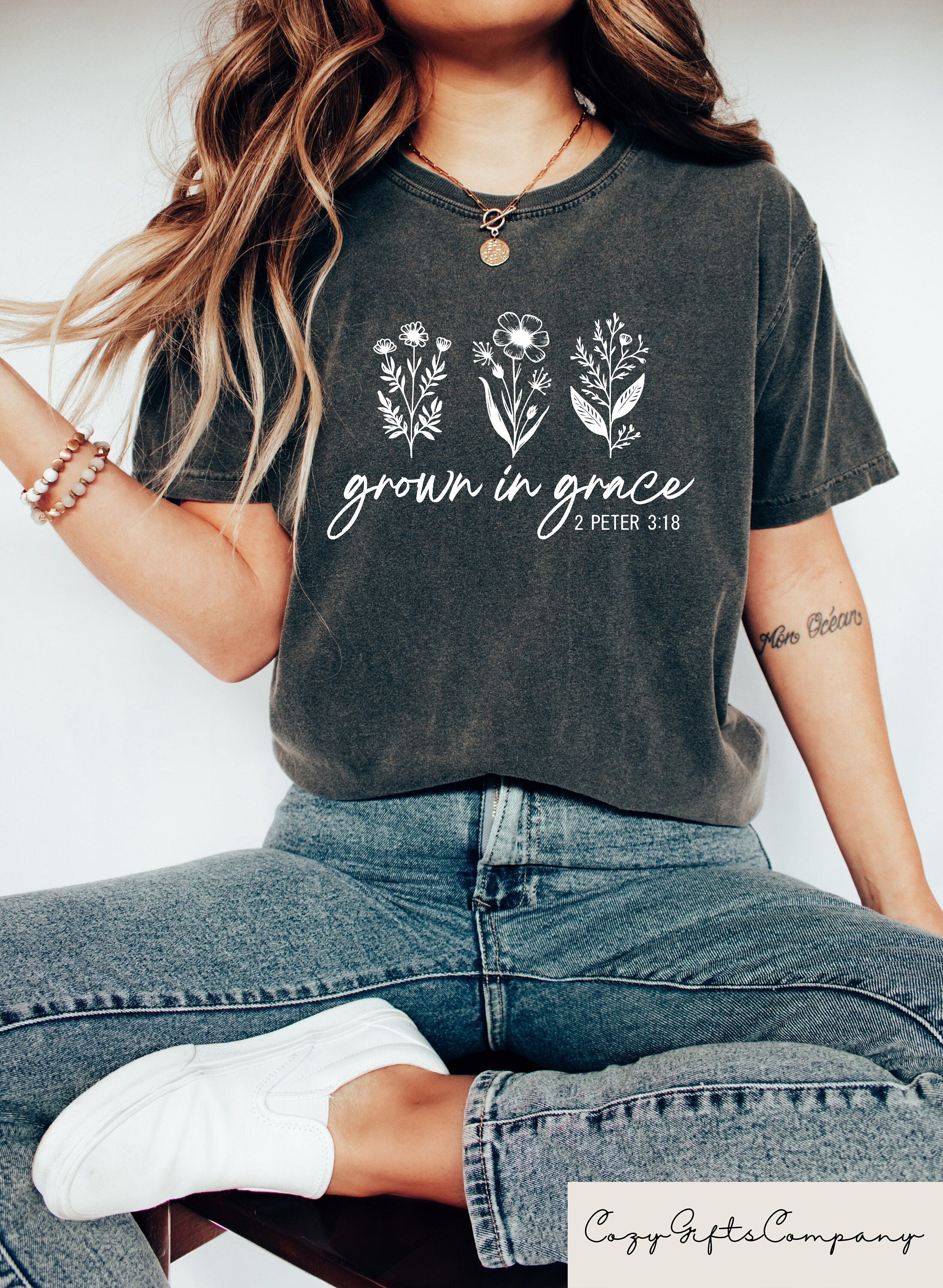 Retro Comfort Religious Shirt Grow In Grace Shirt Christian Comfy Shirt Christian Clothing Wildflowers Tshirt Bible Verse Faith Tshirt Graphic Tee – Cozy Vibes · Great Gift For Fans