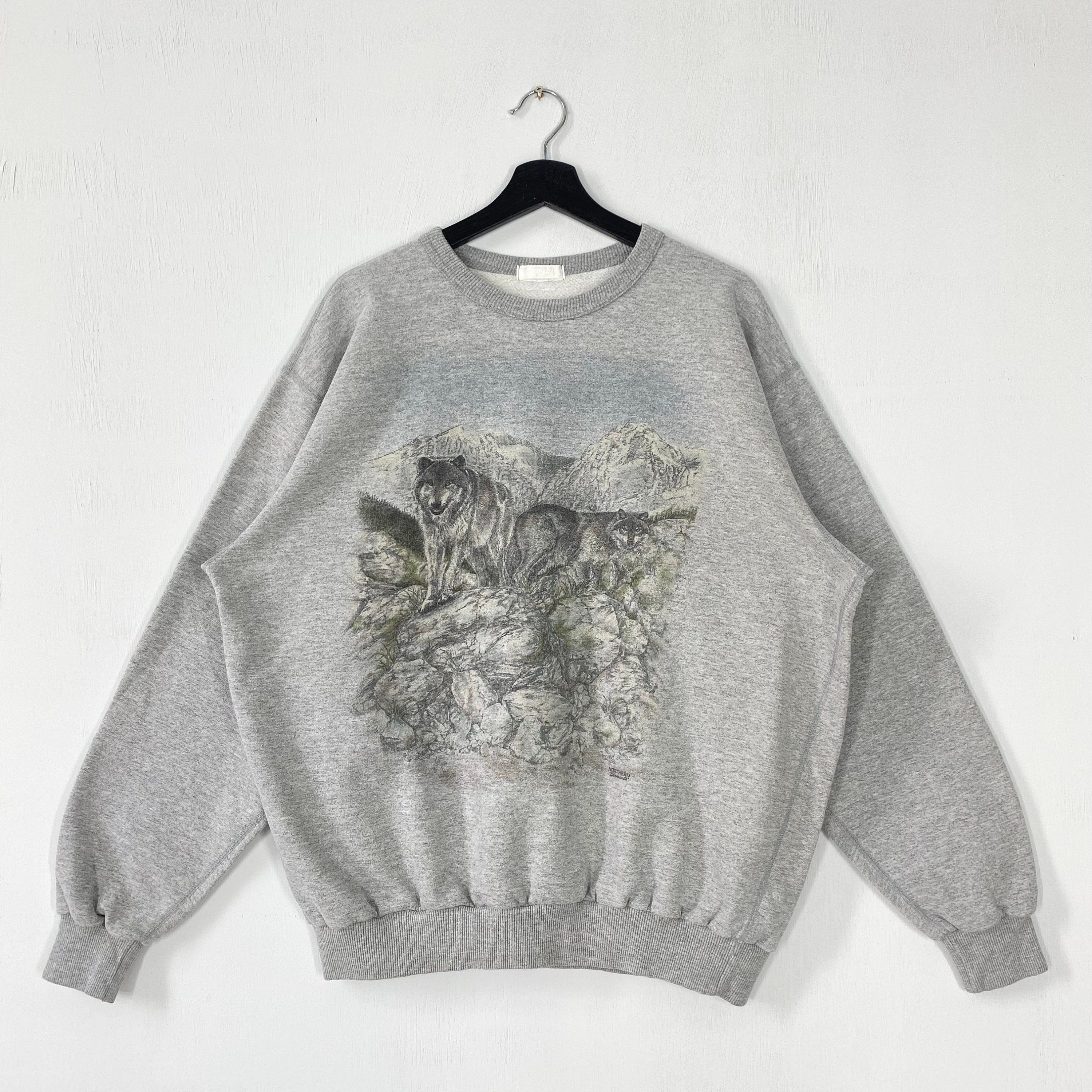 Vintage 90s Timber Wolf Sweatshirt Wolf Crewneck Alaska National Park Sweater Pullover Eagle Deer Bear Wolf Howling Print Logo Grey XLarge Sweatshirt – Easygoing Wear · Trending Graphic Apparel
