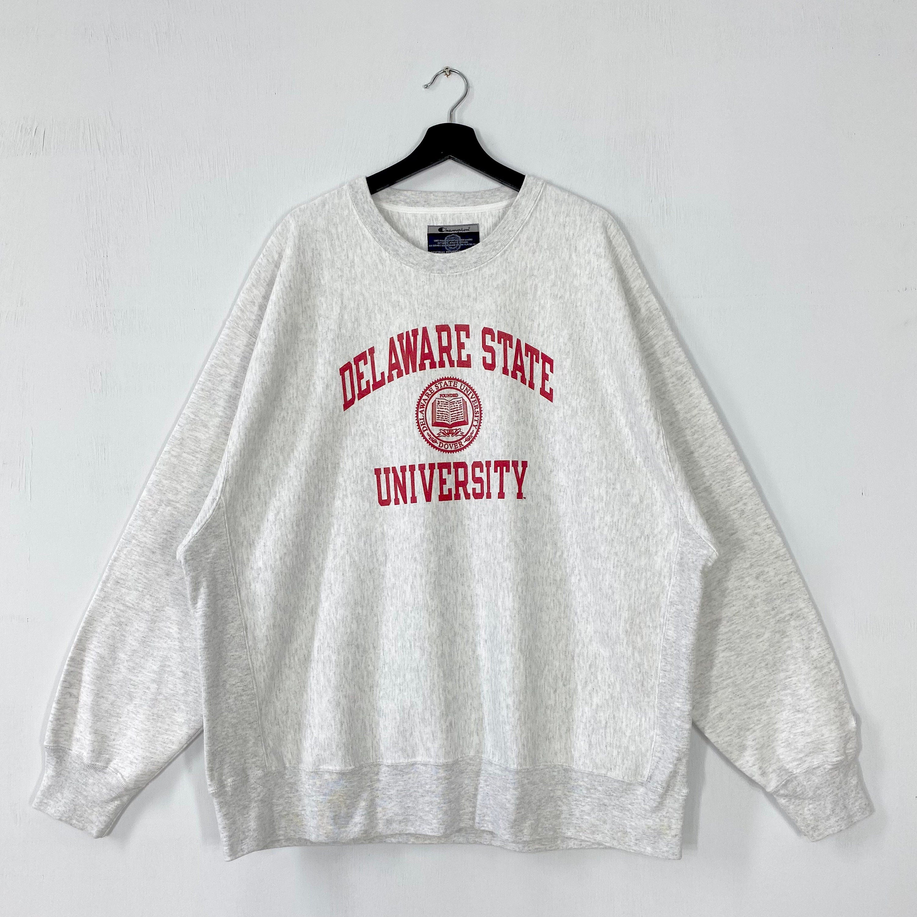 Vintage Delaware State University Sweatshirt Delaware Crewneck Delaware Sweater Pullover Delaware State Hornets Print Logo Grey XXLarge Sweatshirt – Aesthetic Look · Top Pick For Any Outfit
