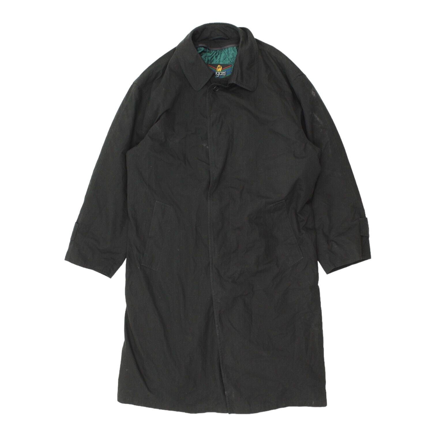 Bugatti Mens Long Black Belted Overcoat Vintage High End Designer Coat VTG Graphic Tee – Bold Style · High-Quality Print