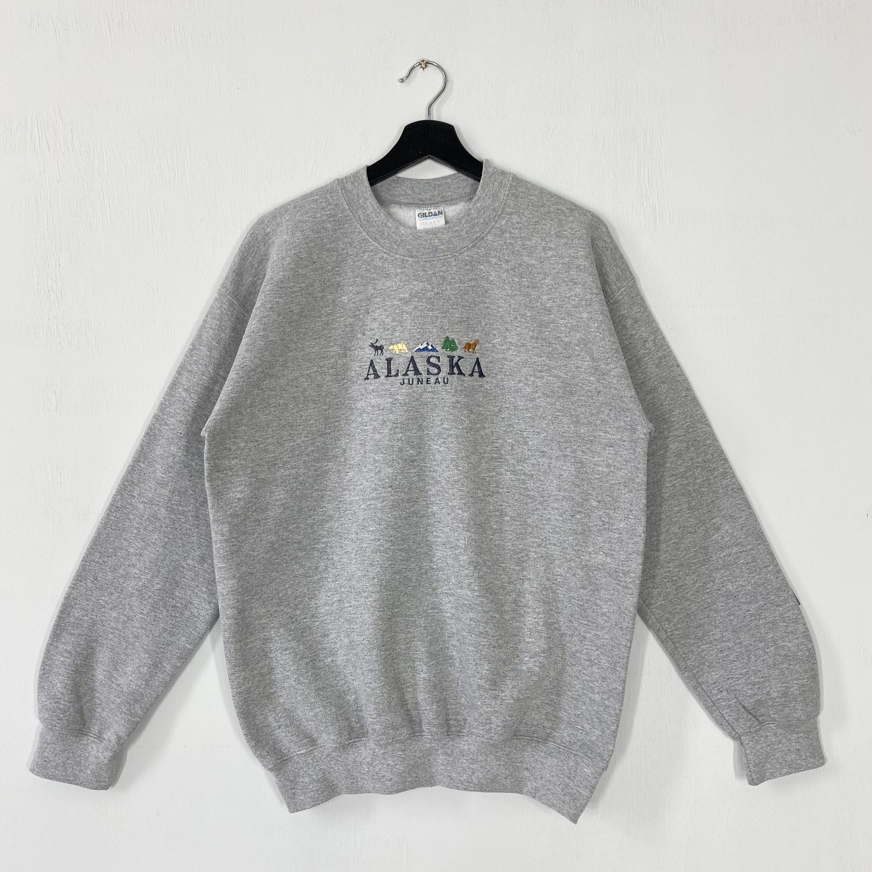 Vintage Alaska Juneau Sweatshirt Juneau Crewneck Alaska National Park Sweater Pullover Eagle Deer Bear Wolf Howling Embroidered Logo Medium Sweatshirt – Premium Graphic · Trending Graphic Apparel