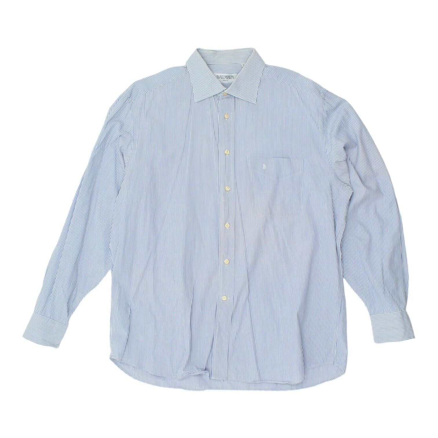 Balmain Paris Mens Blue White Striped Shirt Vintage High End Designer VTG Graphic Tee – Soft Feel · Perfect For Daily Wear