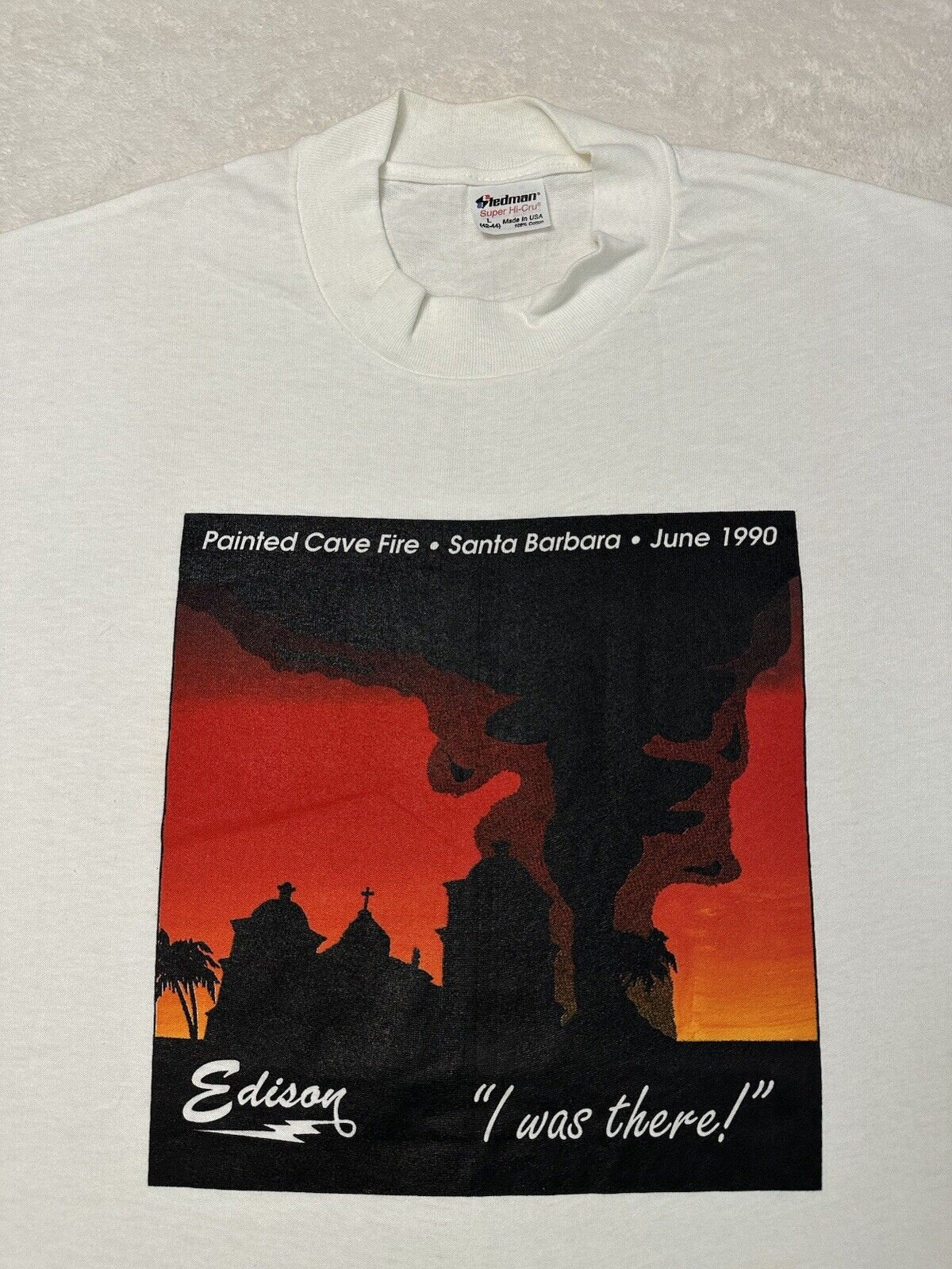 Vintage 1990 90s Painted Cave Fire Santa Barbara County Santa Ynez T Shirt L NEW Graphic Tee – Easygoing Wear · Trending Graphic Apparel