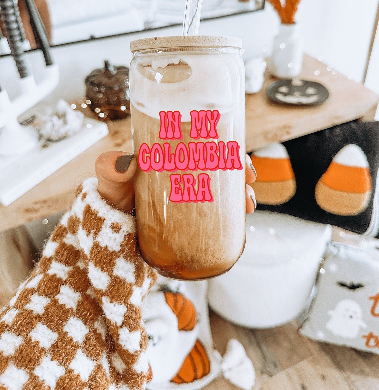 Colombia Era Moving Away Glass Tumbler Gifts Mug Reusable Cup Bamboo Lid Straw Iced Coffee Soda Can Graphic Tee – Bold Style · Must-Have Style