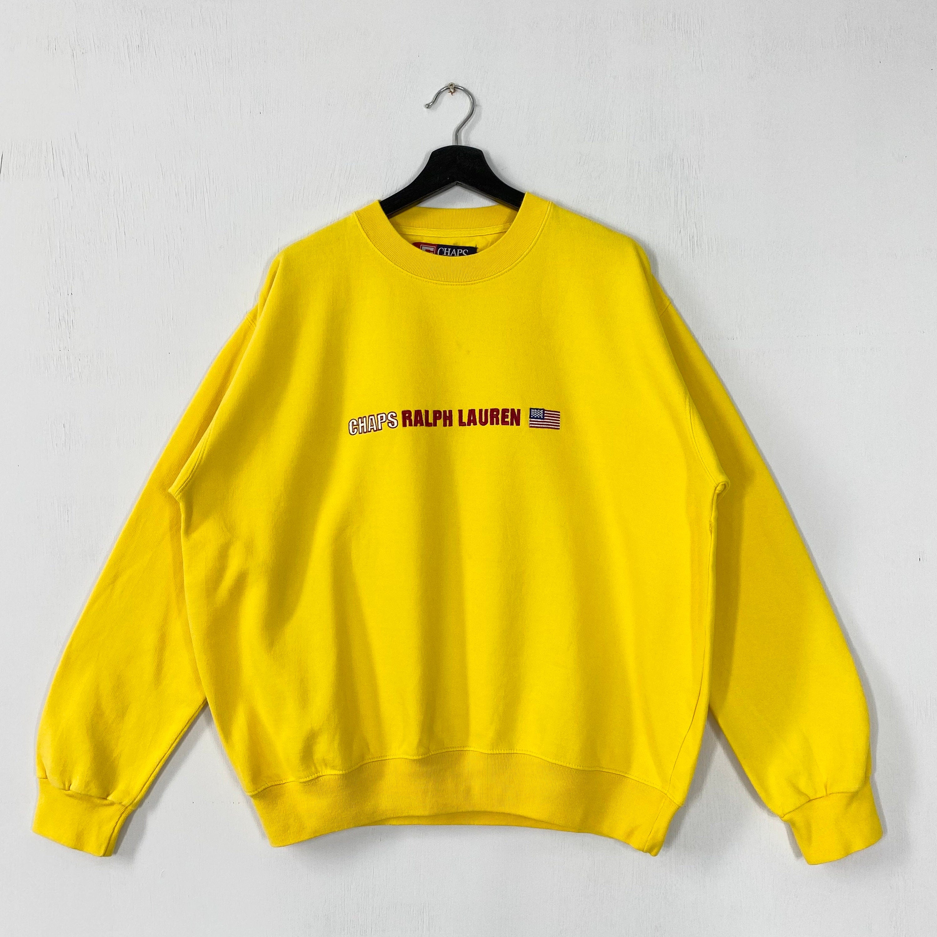 Vintage Chaps Ralph Lauren Sweatshirt Chaps Ralph Lauren Crewneck Chaps Ralph Lauren Sweater Pullover Chaps Embroidered Logo Yellow Medium Sweatshirt – Bold Style · Perfect For Daily Wear
