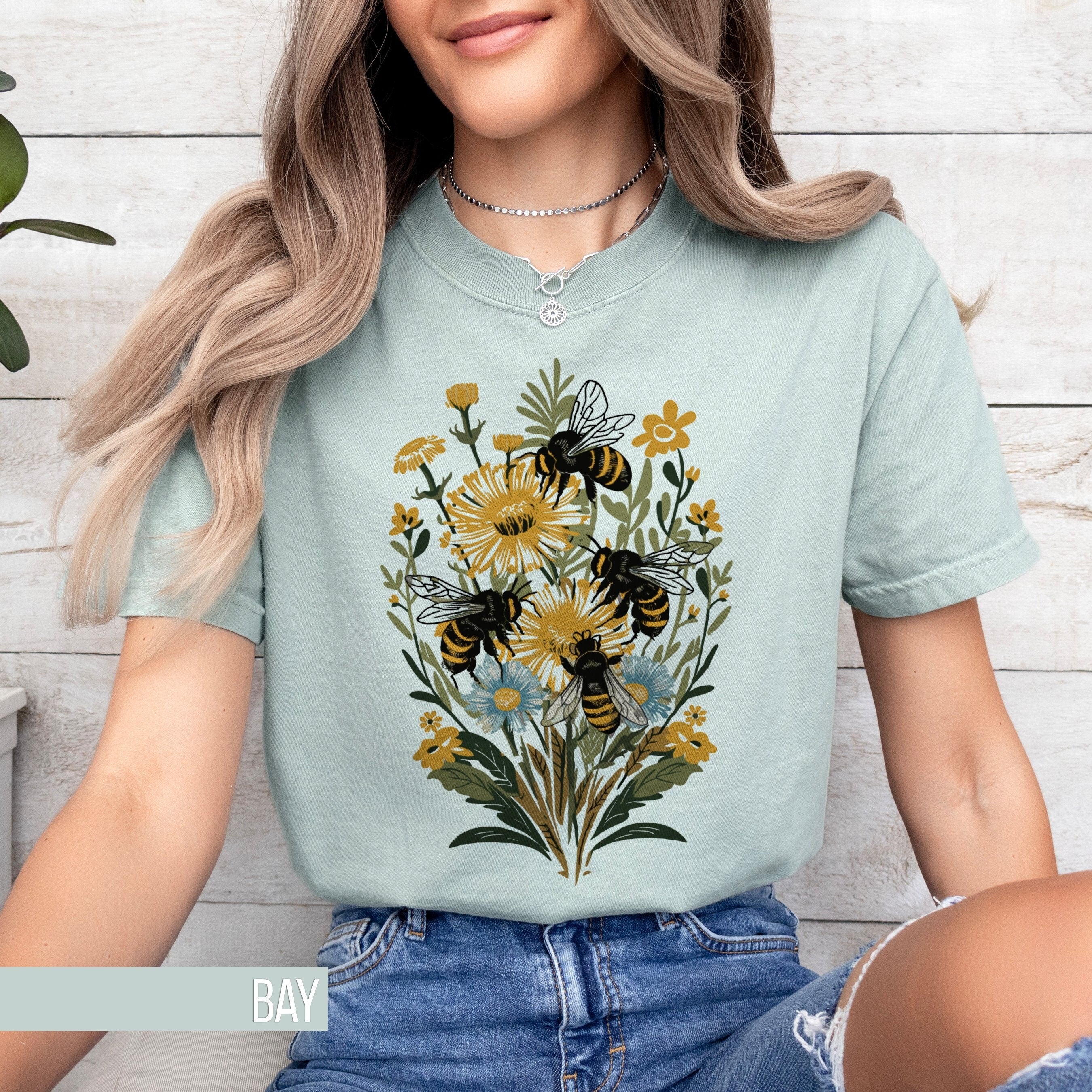 Floral Bee T Shirt Nature Lover Shirt Aesthetic Boho Tee Cottagecore Flower Gift Folk Art Bee Shirt Gift for Her Tshirt Graphic Tee – Everyday Comfort · Trending Graphic Apparel