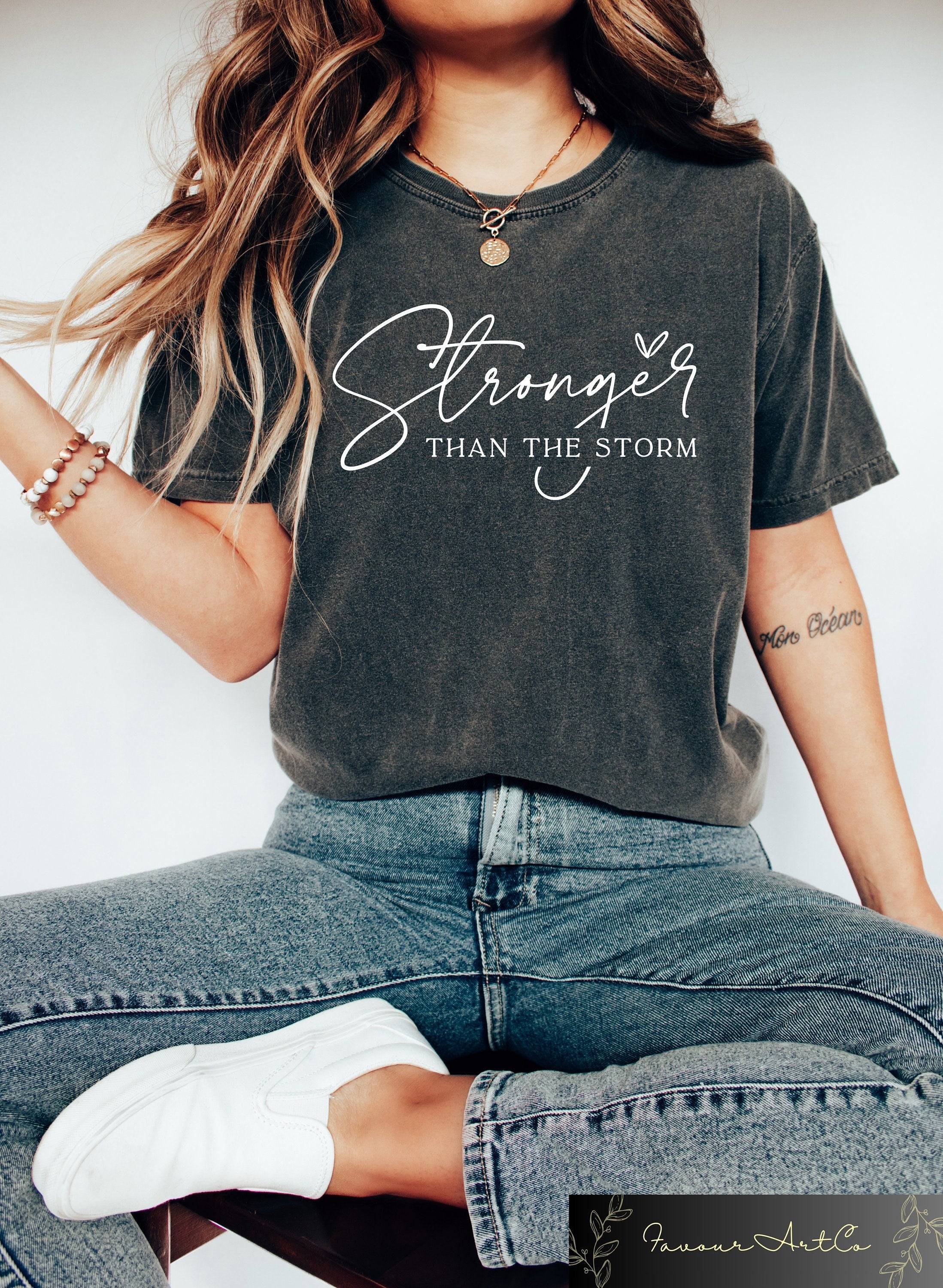 Comfort Retro Motivational Shirt You Are Stronger Than The Storm Tshirt Strong Women Shirt Girl Power Shirt Womens Inspirational Gifts Graphic Tee – Feel-Good Design · Perfect For Daily Wear