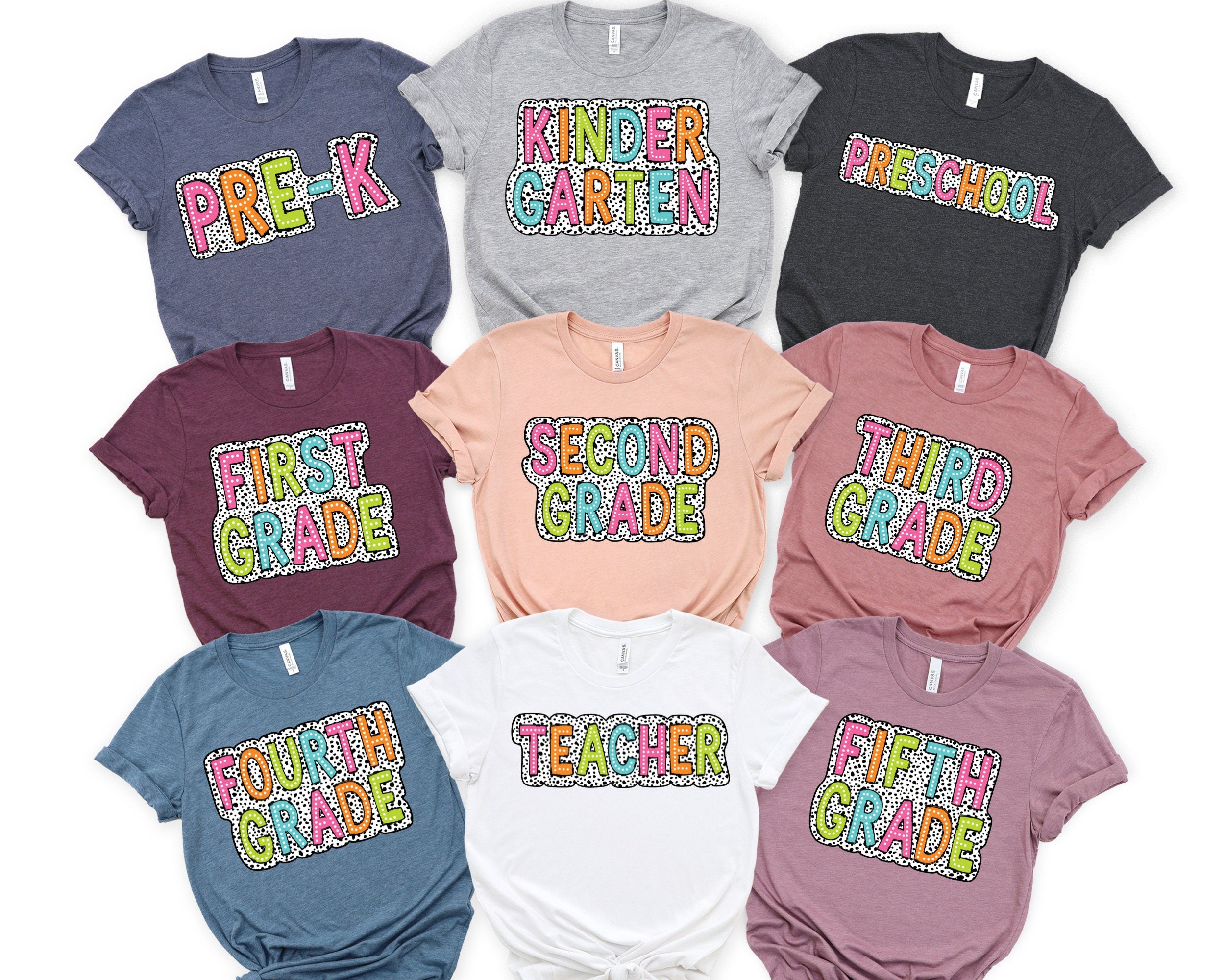 Pre K Kindergarten Teacher First Second Third Fourth Fifth Grade Level Shirts Teacher Team T Shirts Graphic Tee – Premium Graphic · Must-Have Style