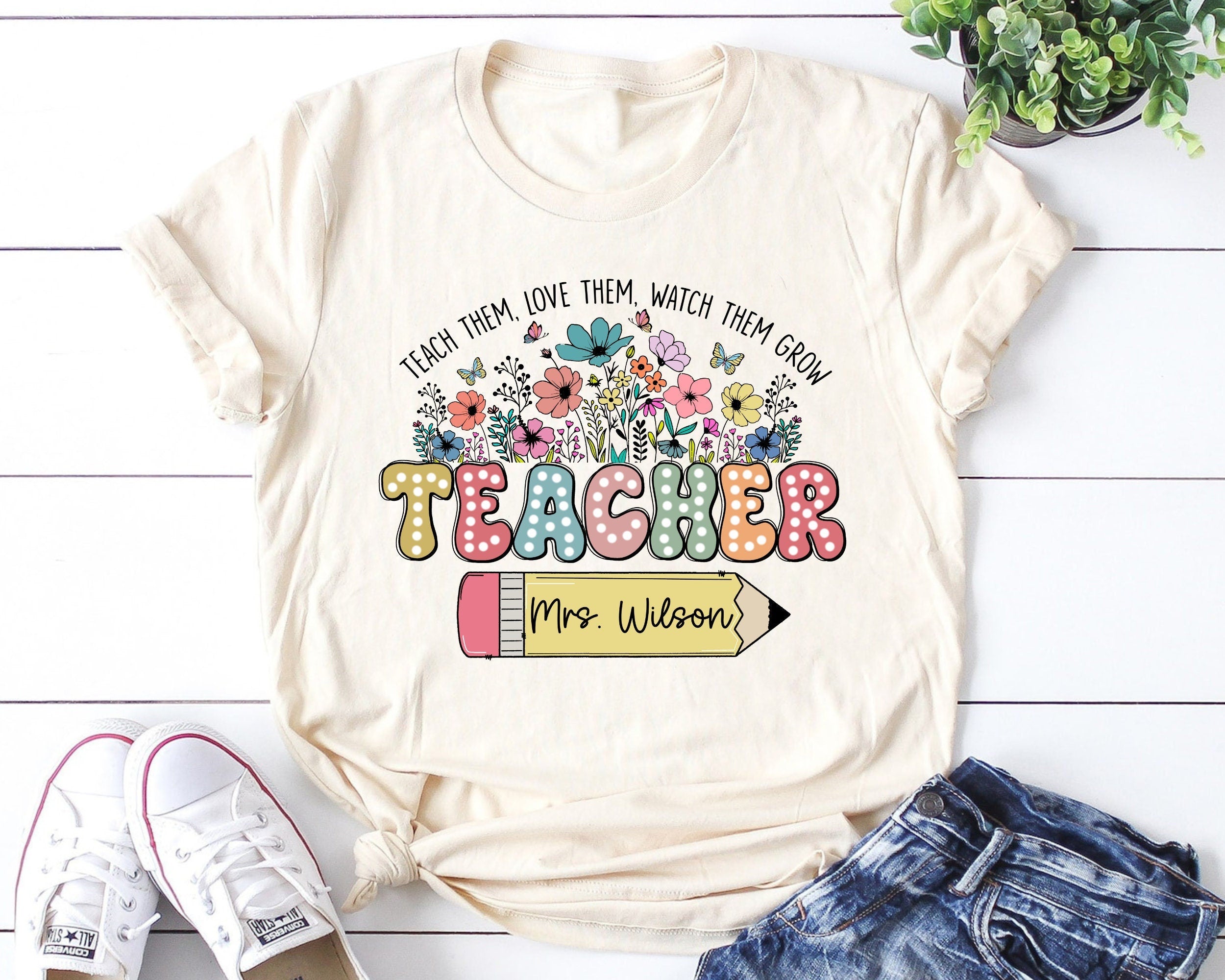 Personalized Wildflowers Teacher Shirt With Name Teacher Tshirt Teacher Shirt Gift for Teacher Teacher Tee Teacher With Name Graphic Tee – Feel-Good Design · Trending Graphic Apparel