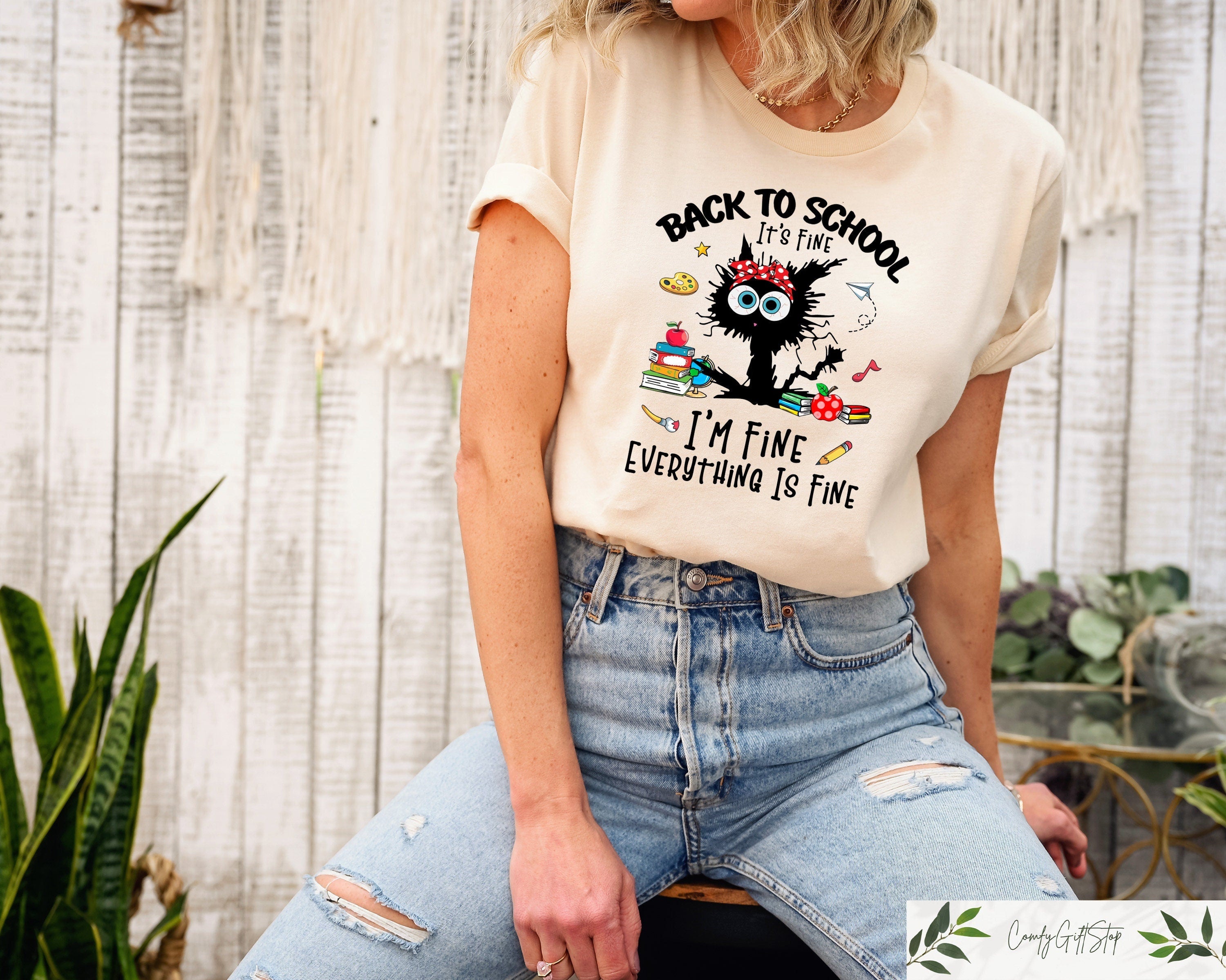 It39s Fine I39m Fine Everything Is Fine Black Cat Teacher Shirt Funny Kindergarten Teacher Shirt Back to School Shirt First Day Of School Graphic Tee – Fan Favorite · Great Gift For Fans
