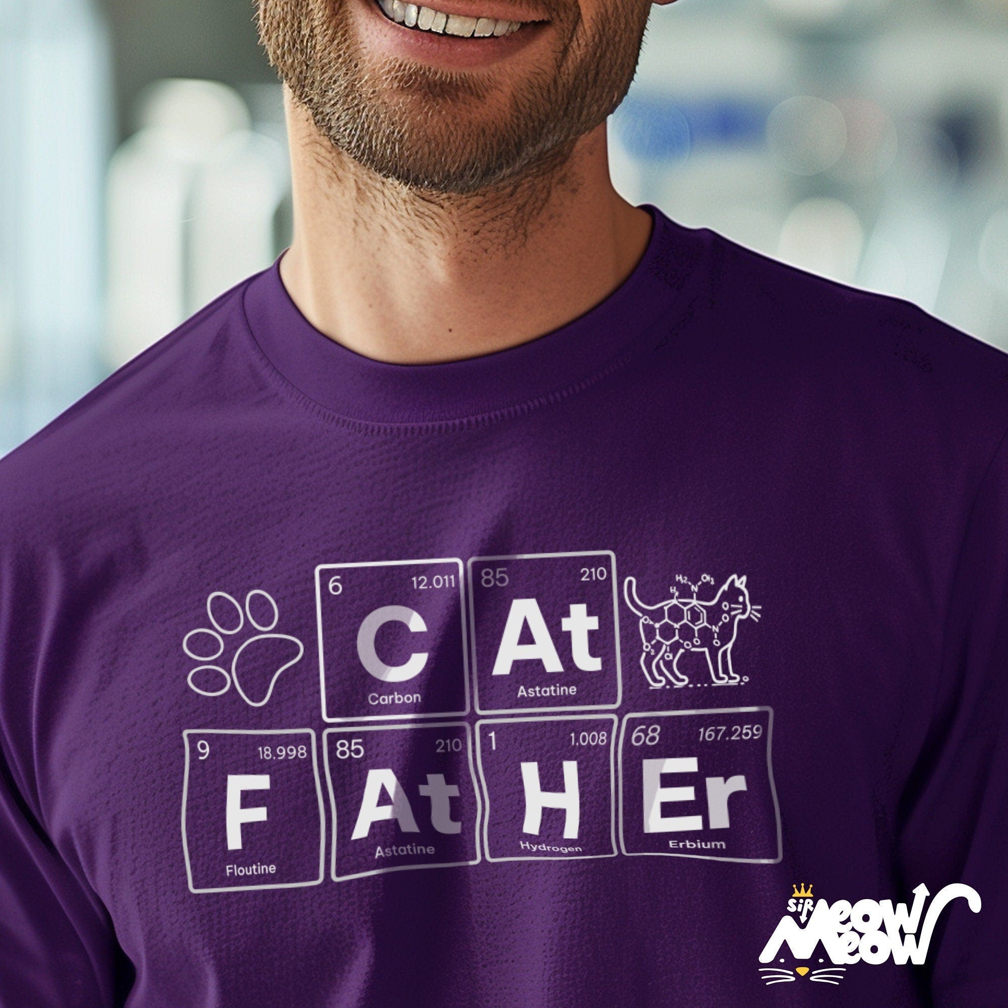 Cat Father Unisex T Shirt Periodic Table Elements Design Perfect Gift for Science and Cat Lovers Graphic Tee – Aesthetic Look · High-Quality Print