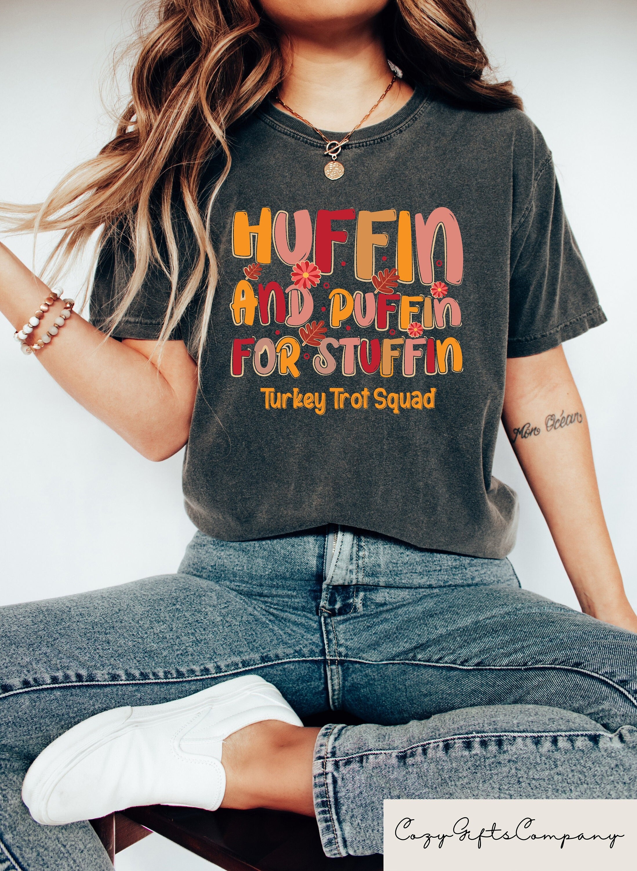 Turkey Trot Squad Shirts Family Thanksgiving Trot Squad Shirt Matching Fall Friendsgiving Shirt Huffin and Puffin for Stuffin Tee Graphic Tee – Warm & Stylish · Trending Graphic Apparel