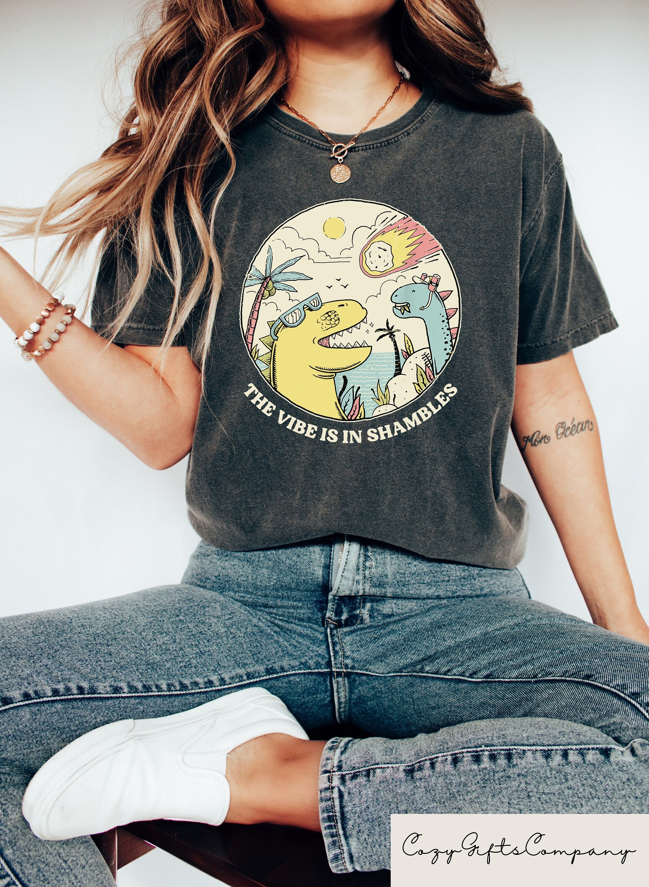 The Vibes Are In Shambles Shirt Funny Meme T Shirt Funny Sarcastic Shirt Mental Health Shirt Big Bang Dinosaur Shirt Gifts Graphic Tee – Feel-Good Design · Must-Have Style
