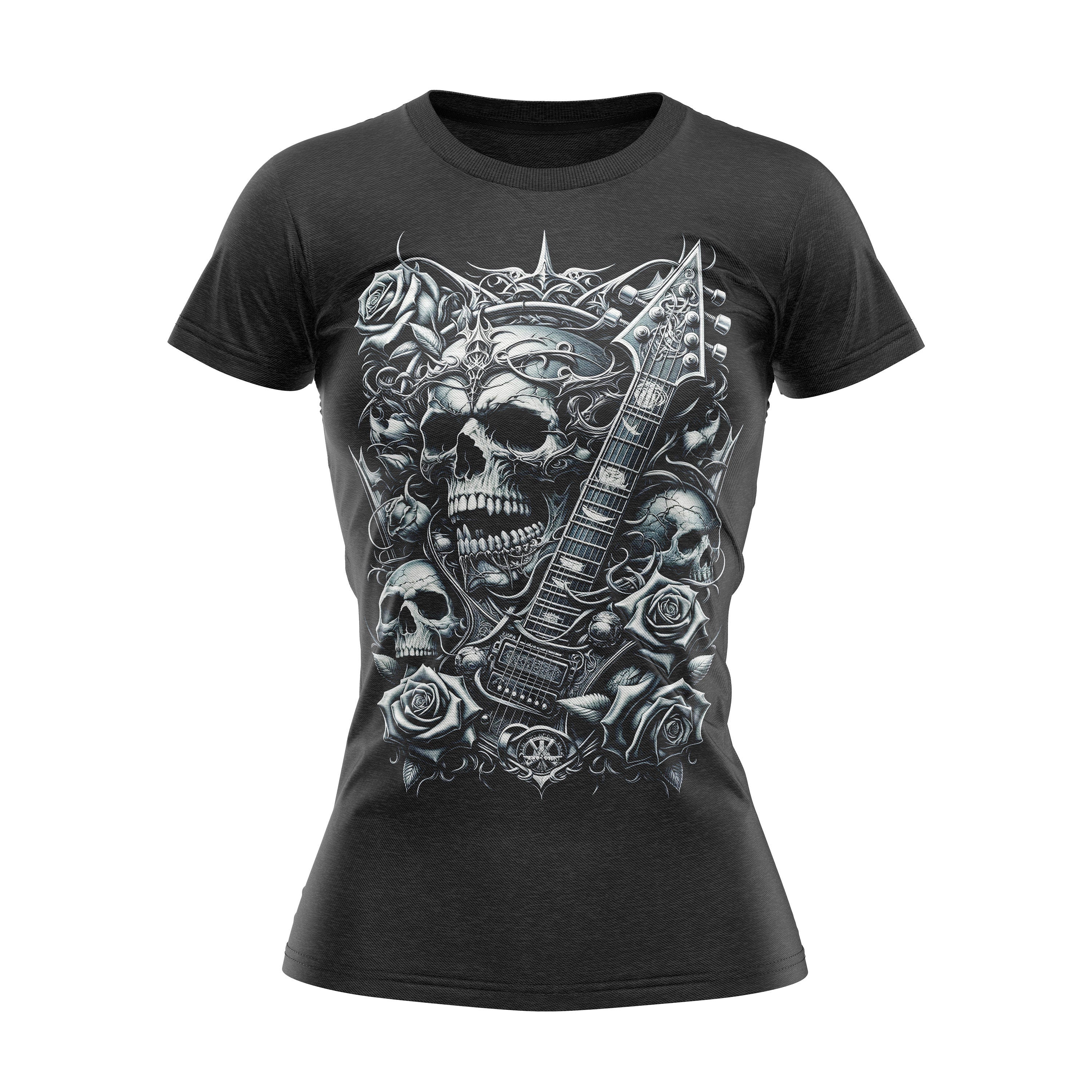 Skulls and Roses Rock Gothic Reaper Heavy Metal Womens T Shirt Graphic Tee – Feel-Good Design · High-Quality Print