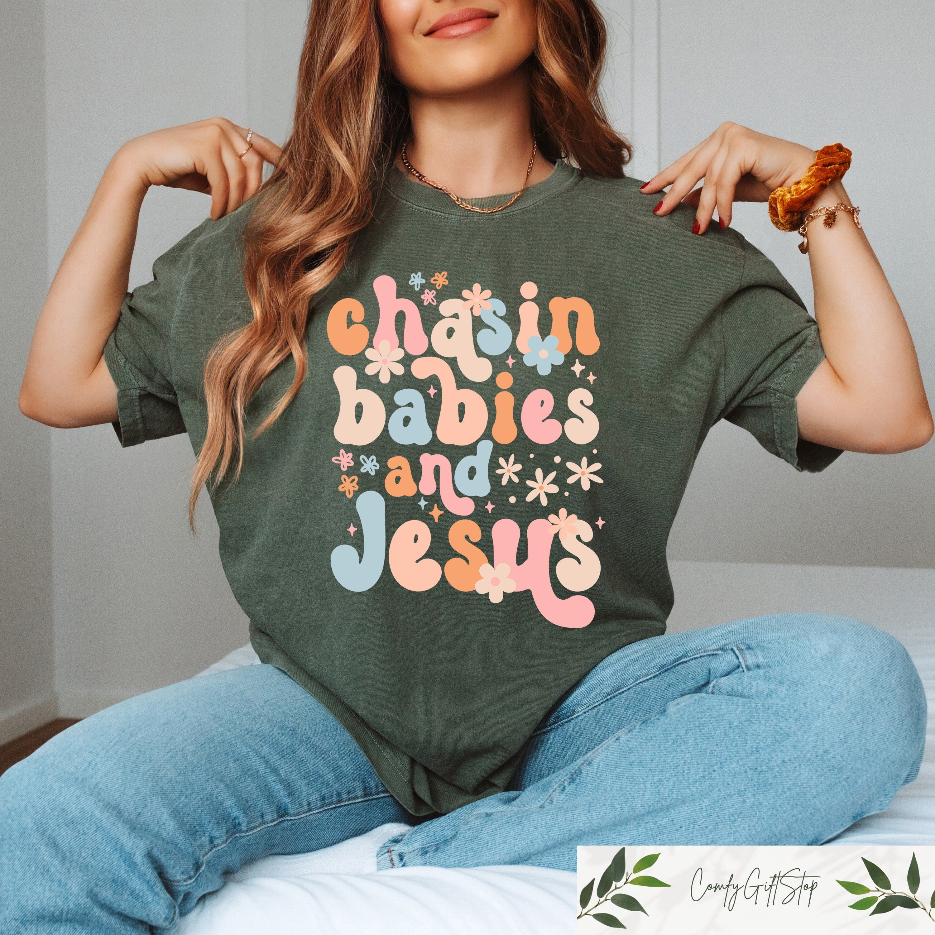 Chasing Babies and Jesus Shirt Christian Mom Shirt This Mama Prays Shirt Christianity Shirt Faith Based Shirt Believer Mama Tshirt Graphic Tee – Cozy Vibes · High-Quality Print