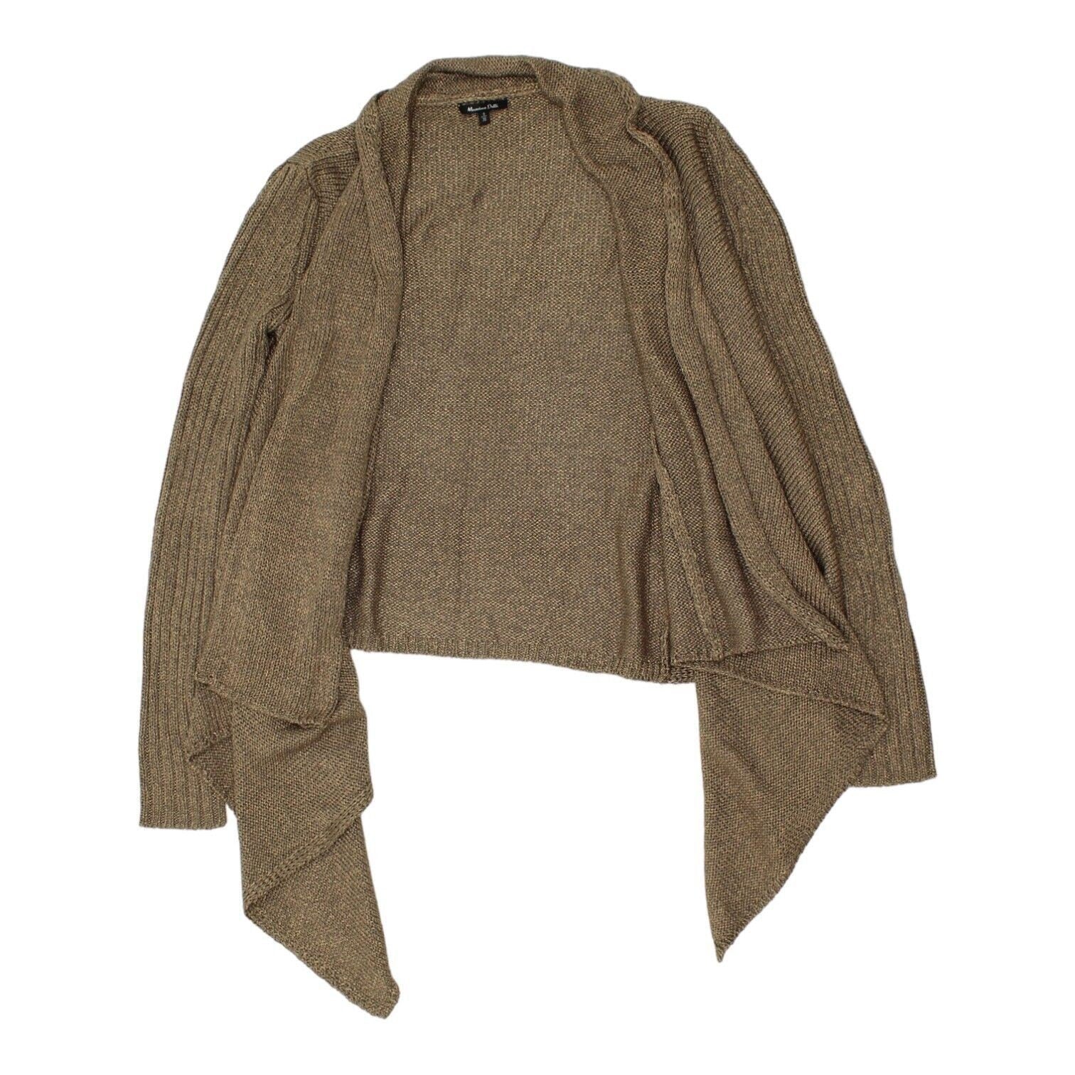 Massimo Dutti Womens Gold Brown Buttonless Knit Jacket Vintage Designer VTG Graphic Tee – Bold Style · Must-Have Style