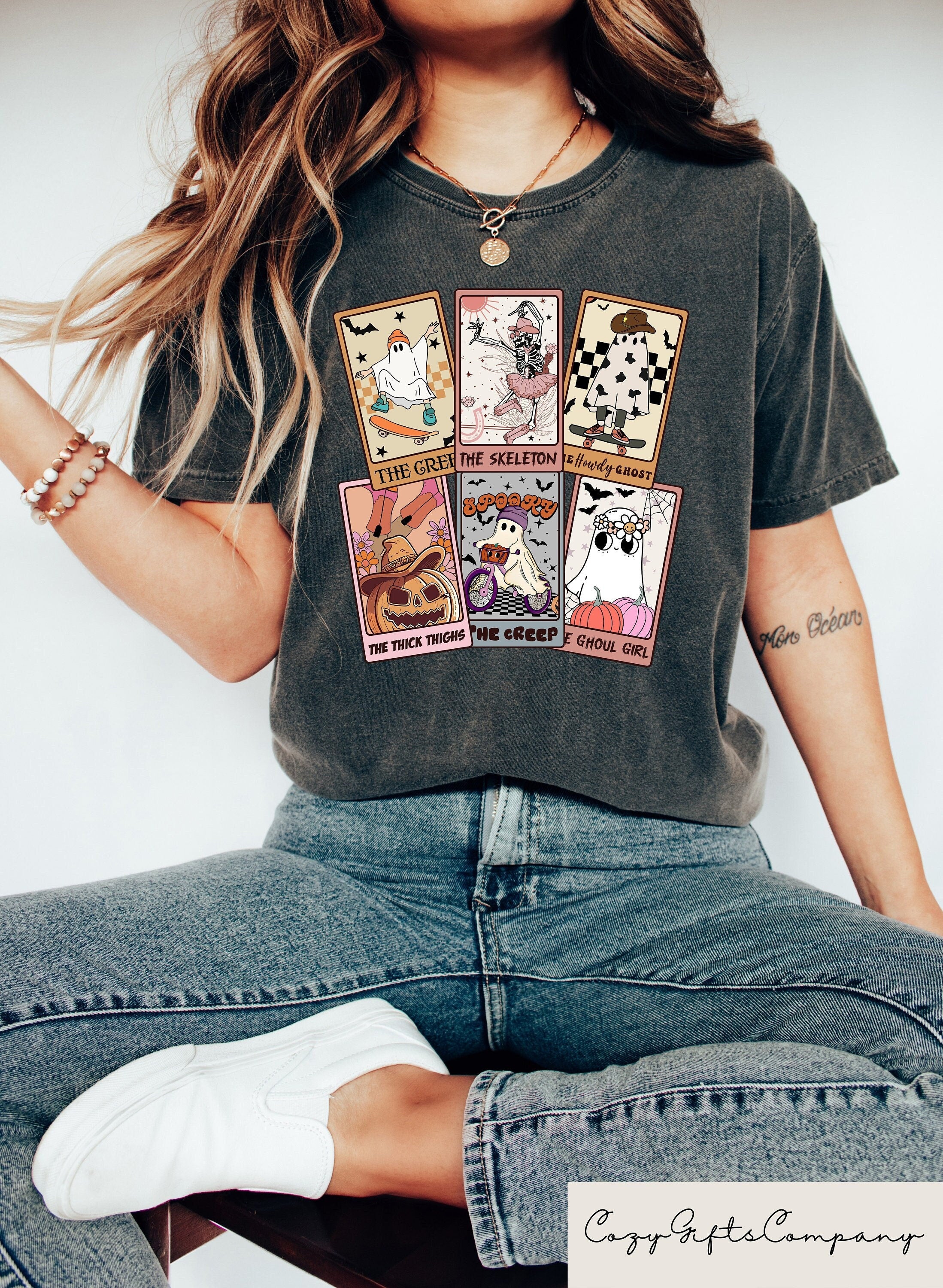 Ghost Tarot Card Halloween Shirt Retro Halloween Tshirt Ghost Halloween T Shirt For Women Spooky Season Halloween Gift Ghost Sweatshirt Sweatshirt – Aesthetic Look · Great Gift For Fans