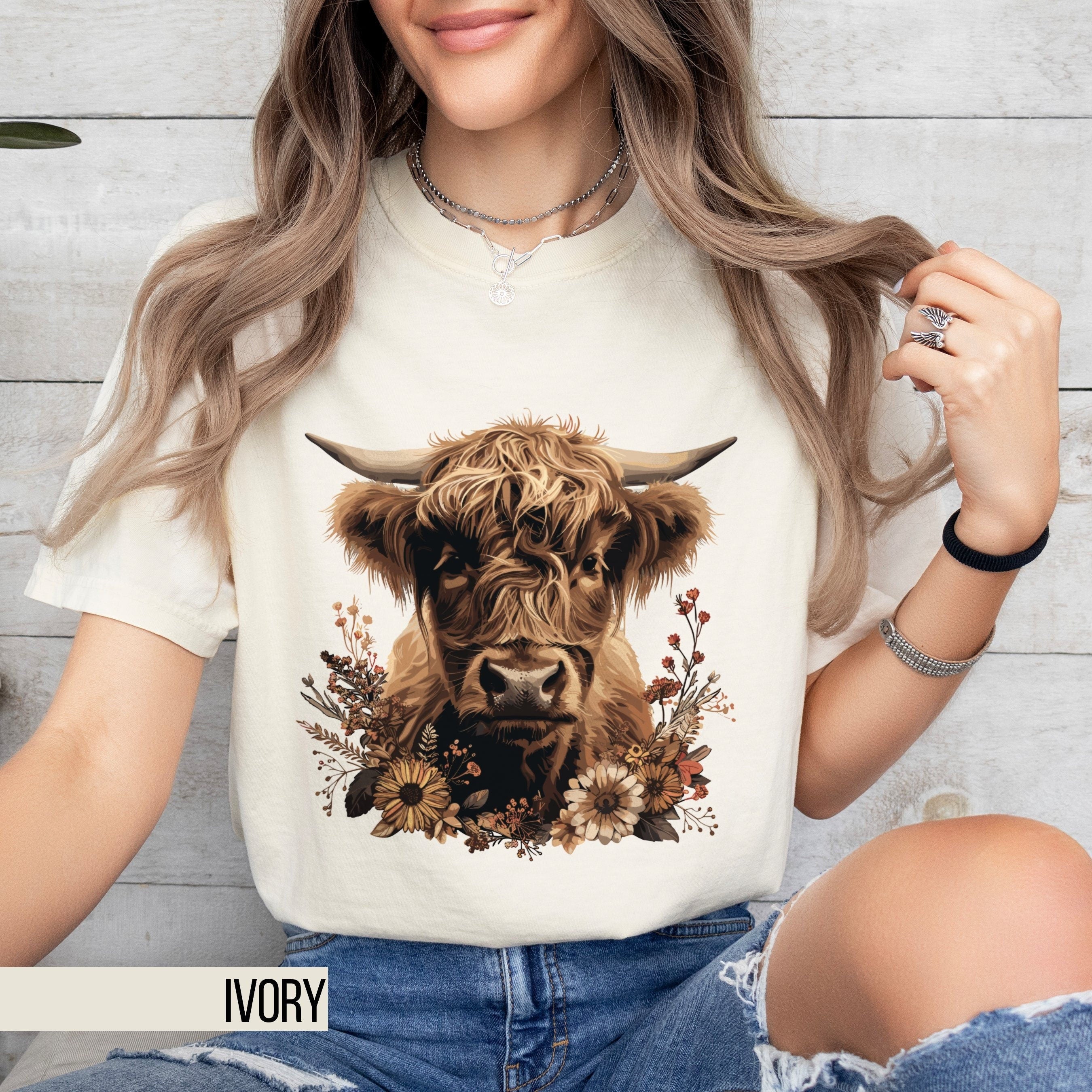 Cute Highland Cow Shirt Floral Nature T Shirt Farm Animal Tee Flower Cowgirl Shirt Boho Style Highland Cattle Tee TShirt Graphic Tee – Premium Graphic · Trending Graphic Apparel
