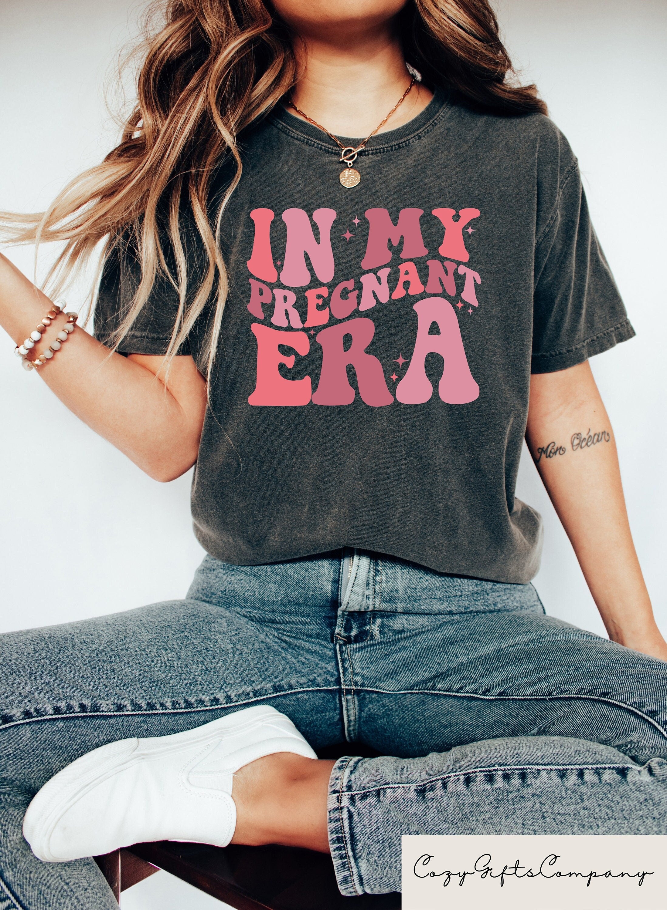 In My Pregnant Era Shirt New Mom Shirt New Pregnancy Reveal Shirt Mothers Day Shirt Baby Announcement Shirt Gift For Pregnant Mom Graphic Tee – Aesthetic Look · Perfect For Daily Wear