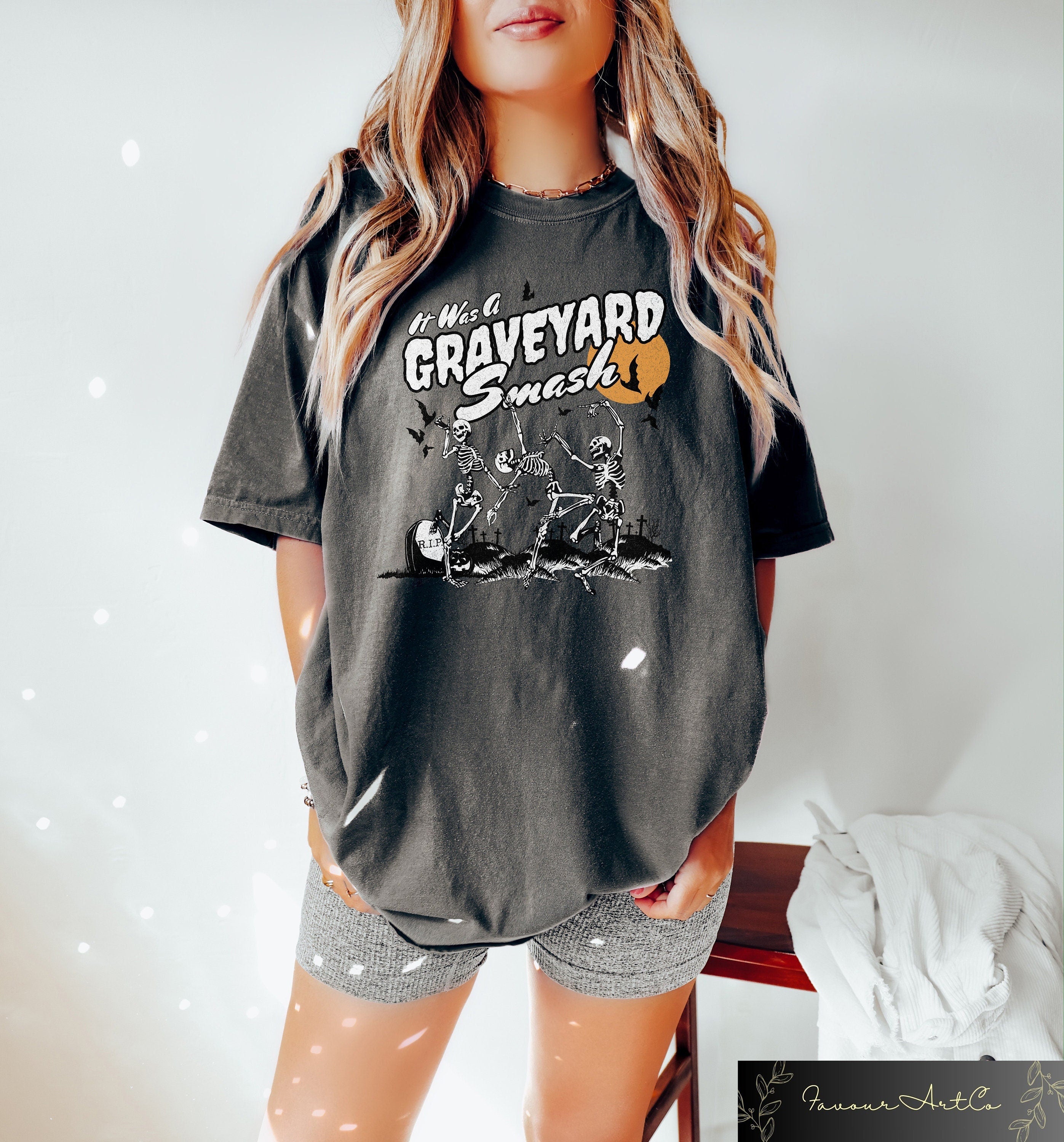 Retro Skeleton Halloween Comfort Tshirt Trendy Fall Tee Spooky Season Graveyard Smash Shirt Oversized Halloween Tshirt Graphic Tee – Soft Feel · Top Pick For Any Outfit