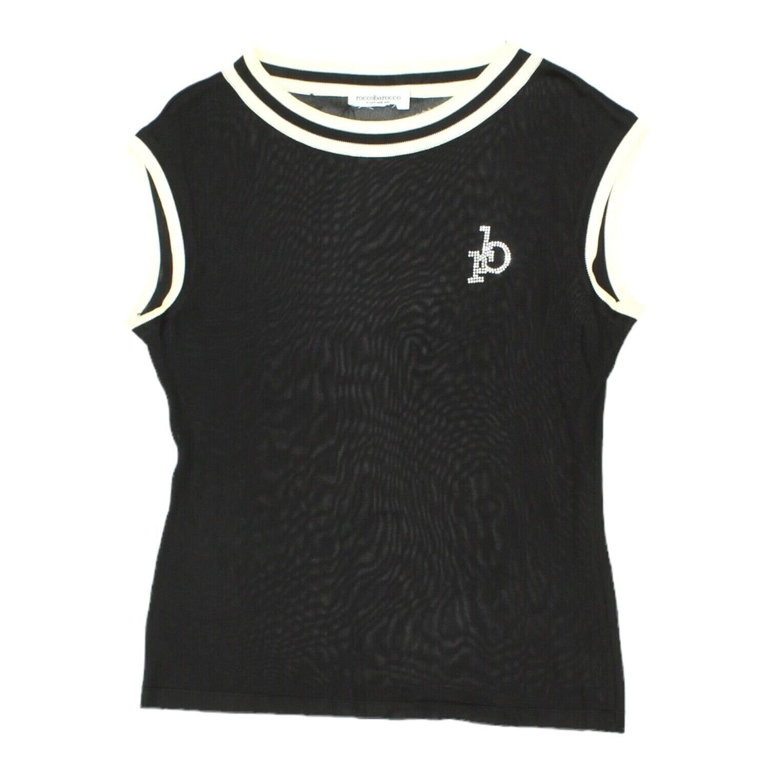 Roccobarocco Womens Black Mesh Sleeveless Top Vintage High End Designer VTG Graphic Tee – Fan Favorite · Must-Have Style