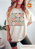 Retro Checkered Flower Shirt Retro Flowers Tshirt Comfort Summer Shirt Boho Flower Shirt Boho Hippie Tee Trendy Summer Graphic Tee Graphic Tee – Soft Feel · Perfect For Daily Wear
