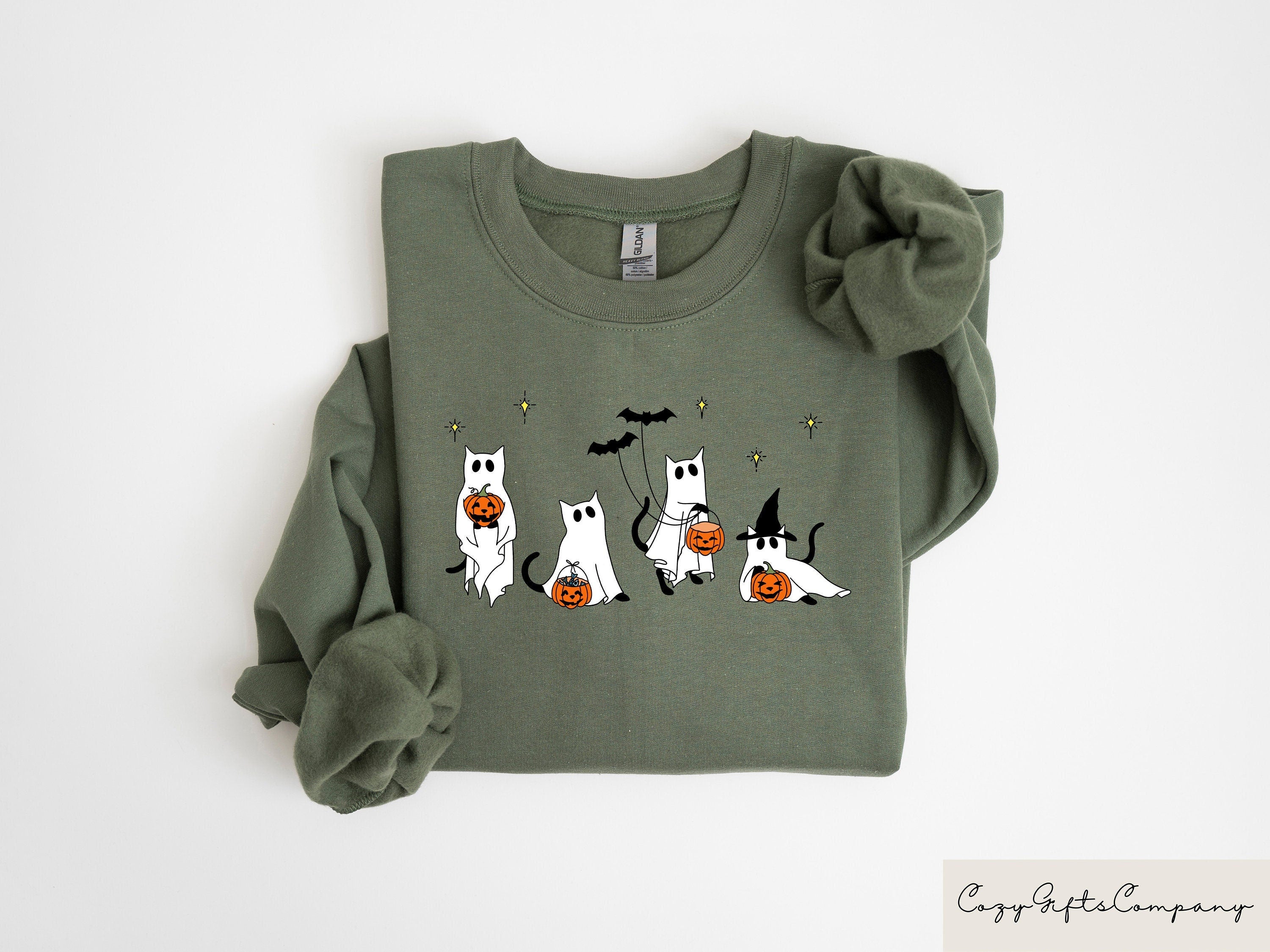 Halloween Cat Sweatshirt Cat Ghost Shirt Spooky Black Cat Shirt Spooky Season Gift Cool Halloween Cat Shirt Halloween Party Shirts Sweatshirt – Fan Favorite · Great Gift For Fans
