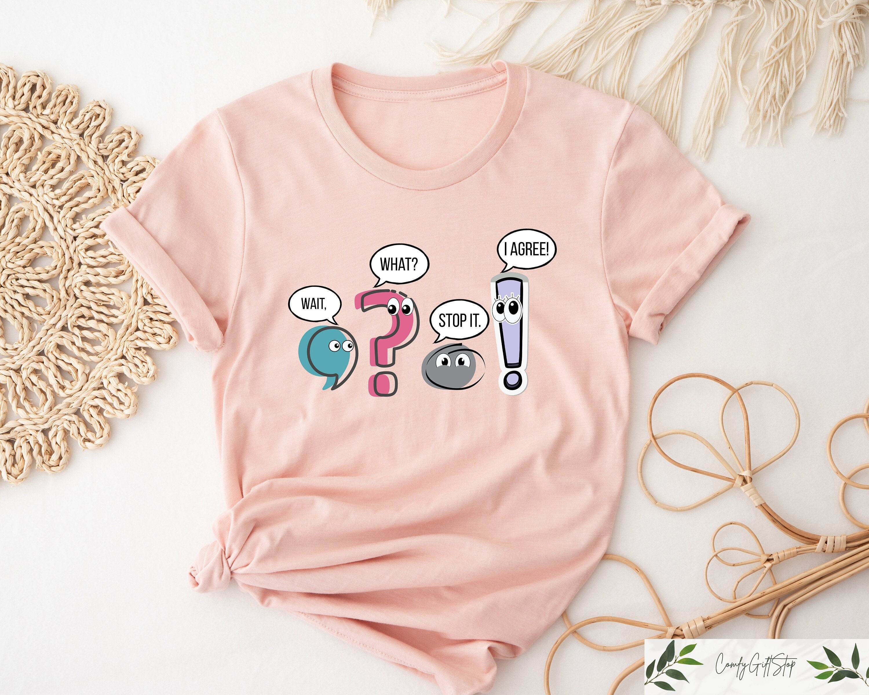 Funny Grammar Teacher Shirt Punctuation English Teacher Gift Wait What Stop It I Agree Shirt Synonym Rolls Shirt Back To School Gift Graphic Tee – Bold Style · Great Gift For Fans