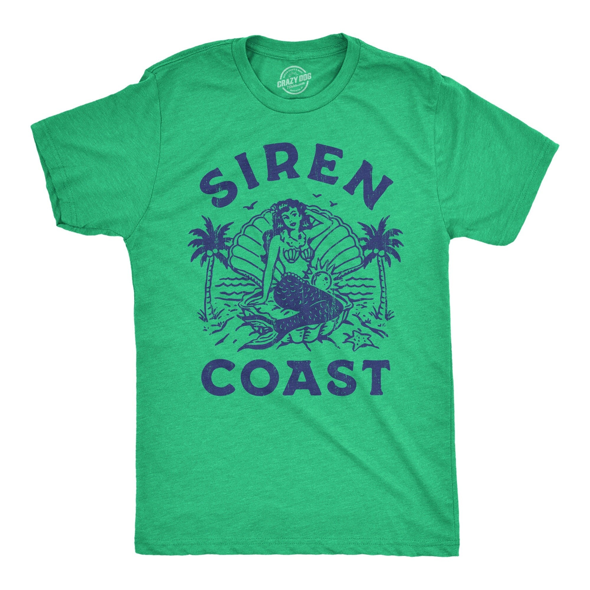 Mens Shirts Vacation Shirts Beach Shirts Siren Coast Mermaid Shirts Siren Shirts Clam Shell Shirts Mens Funny Shirts Palm Trees Graphic Tee – Aesthetic Look · Top Pick For Any Outfit