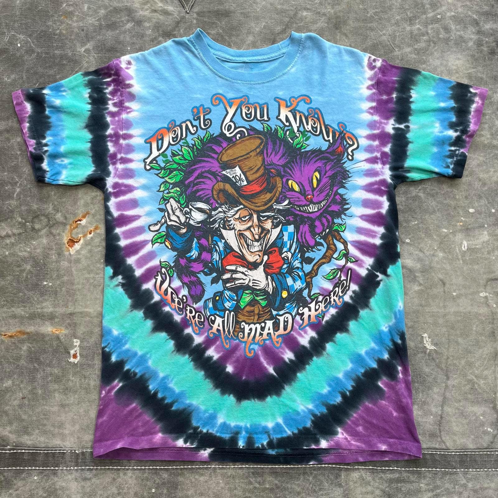2000s Liquid Blue Alice In Wonderland Mad Hatter Tie Dye Tee Graphic Tee – Aesthetic Look · High-Quality Print