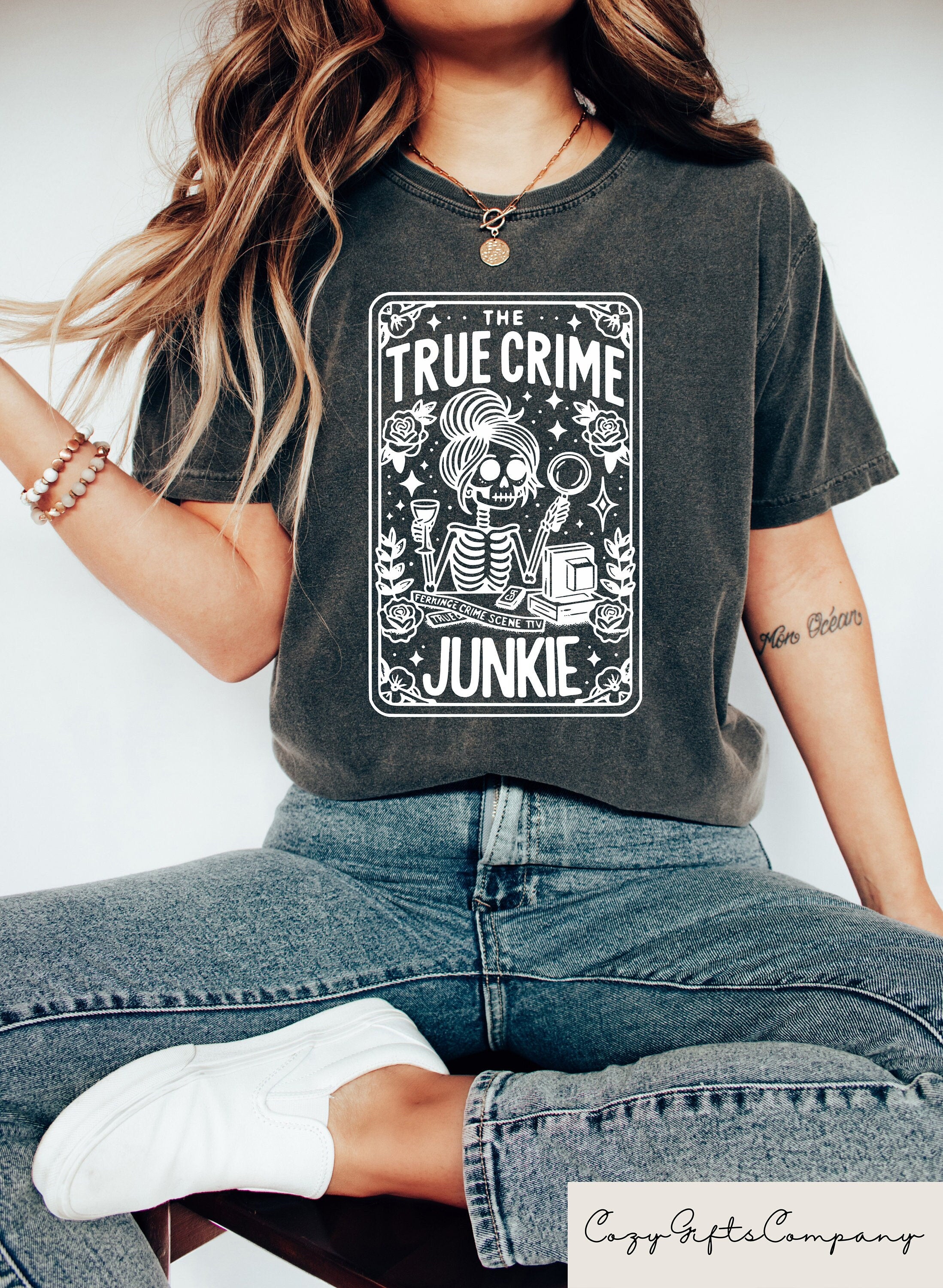 True Crime Junkie Tarot Card Shirt Funny Tarot Card Shirt Witchy Vibes Sweatshirt Skeleton Tarot Card Shirt Tarot Lover Gift Sweatshirt – Everyday Comfort · Top Pick For Any Outfit