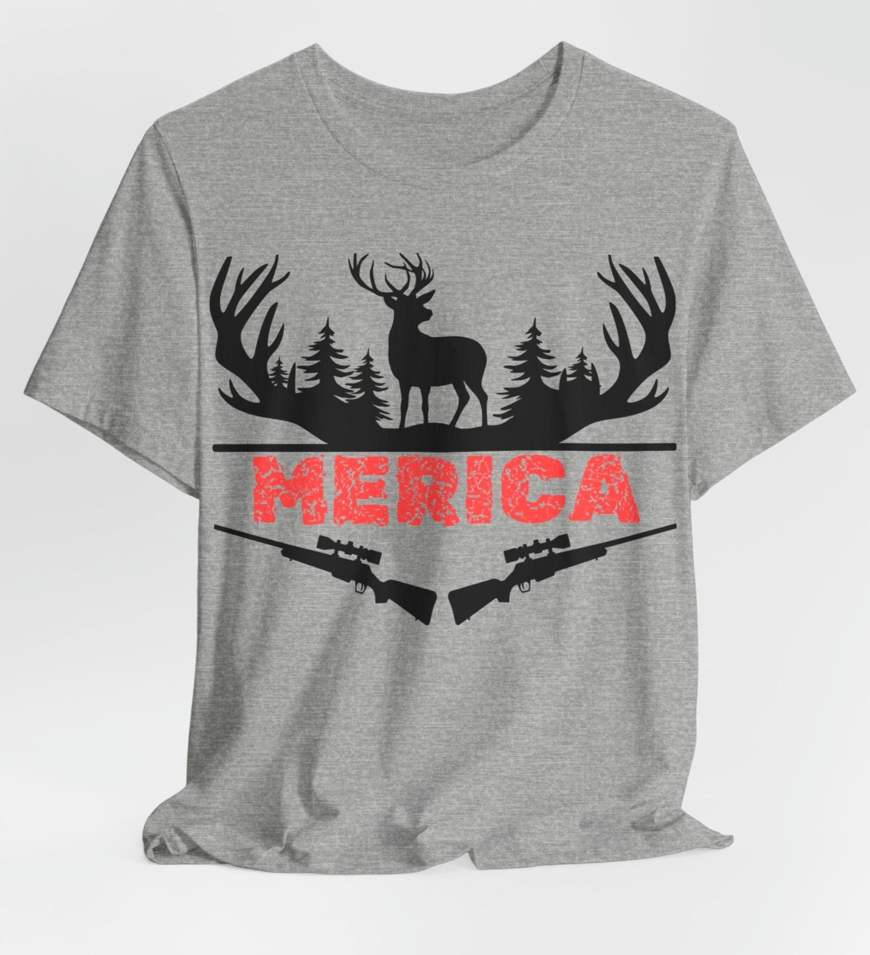 Deer Hunting Shirt USA American Patriotic Gun Hunt T Shirt Gift Hunter Husband Wife High Quality Unisex Jersey Short Sleeve Tee Jersey – Warm & Stylish · Great Gift For Fans
